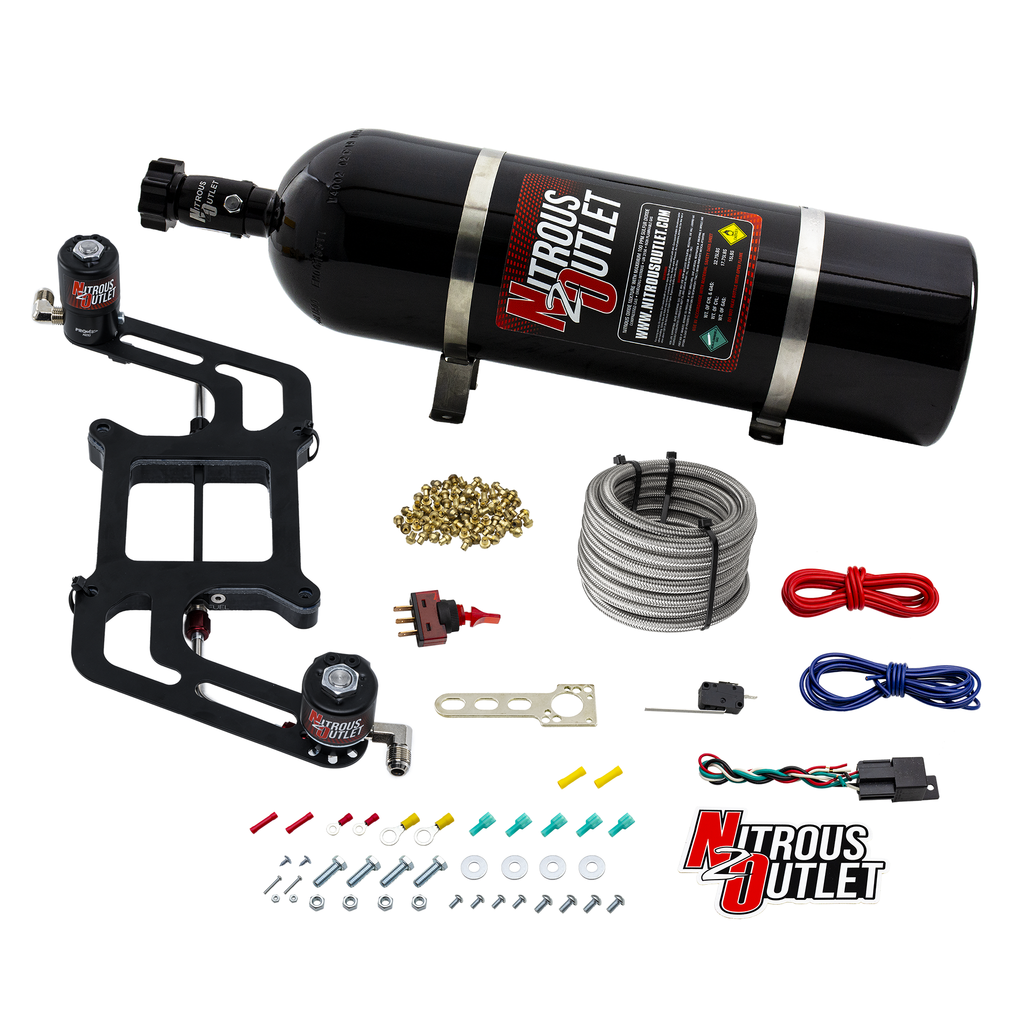 Nitrous Outlet 4150 Weekend Warrior System - Hard-line/.122 Nitrous Solenoid/.177 Fuel Solenoid/Boomerang Solenoid Bracket...