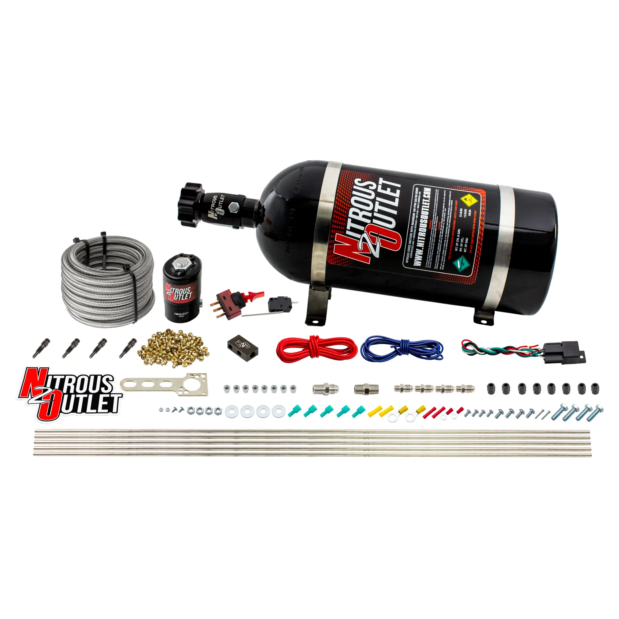 Nitrous Outlet Dry 4 Cylinder Direct Port System - .122 Nitrous Solenoid/Distribution Block/SBT Nozzles (50-250HP)(10lb Bo...