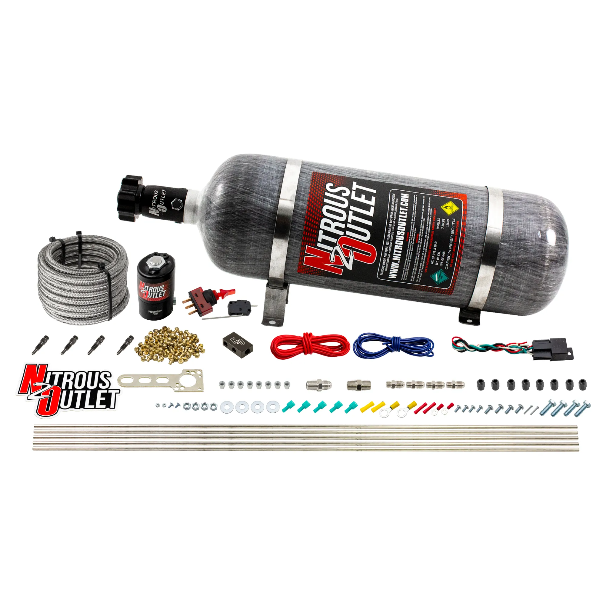 Nitrous Outlet Dry 4 Cylinder Direct Port System - .122 Nitrous Solenoid/Distribution Block/SBT Nozzles (50-250HP)(12lb Bo...