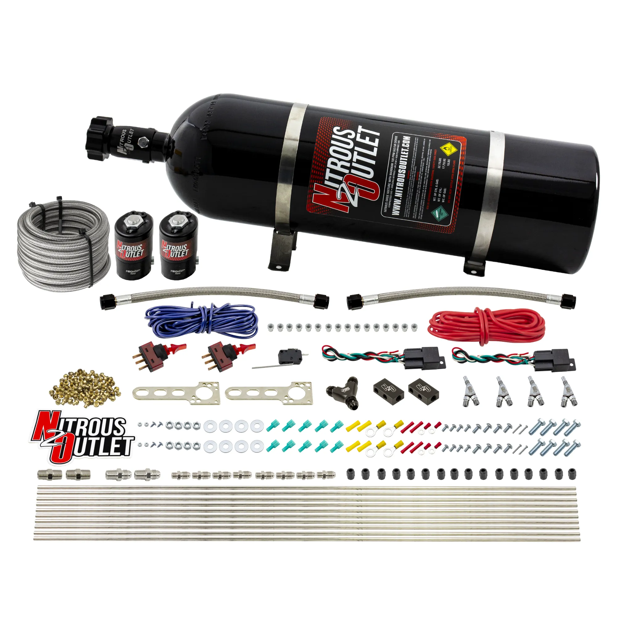 Nitrous Outlet Dry 4 Cylinder Dual Stage Direct Port System - Two .122 Nitrous Solenoids/Distribution Blocks/SBT Dual Pass...