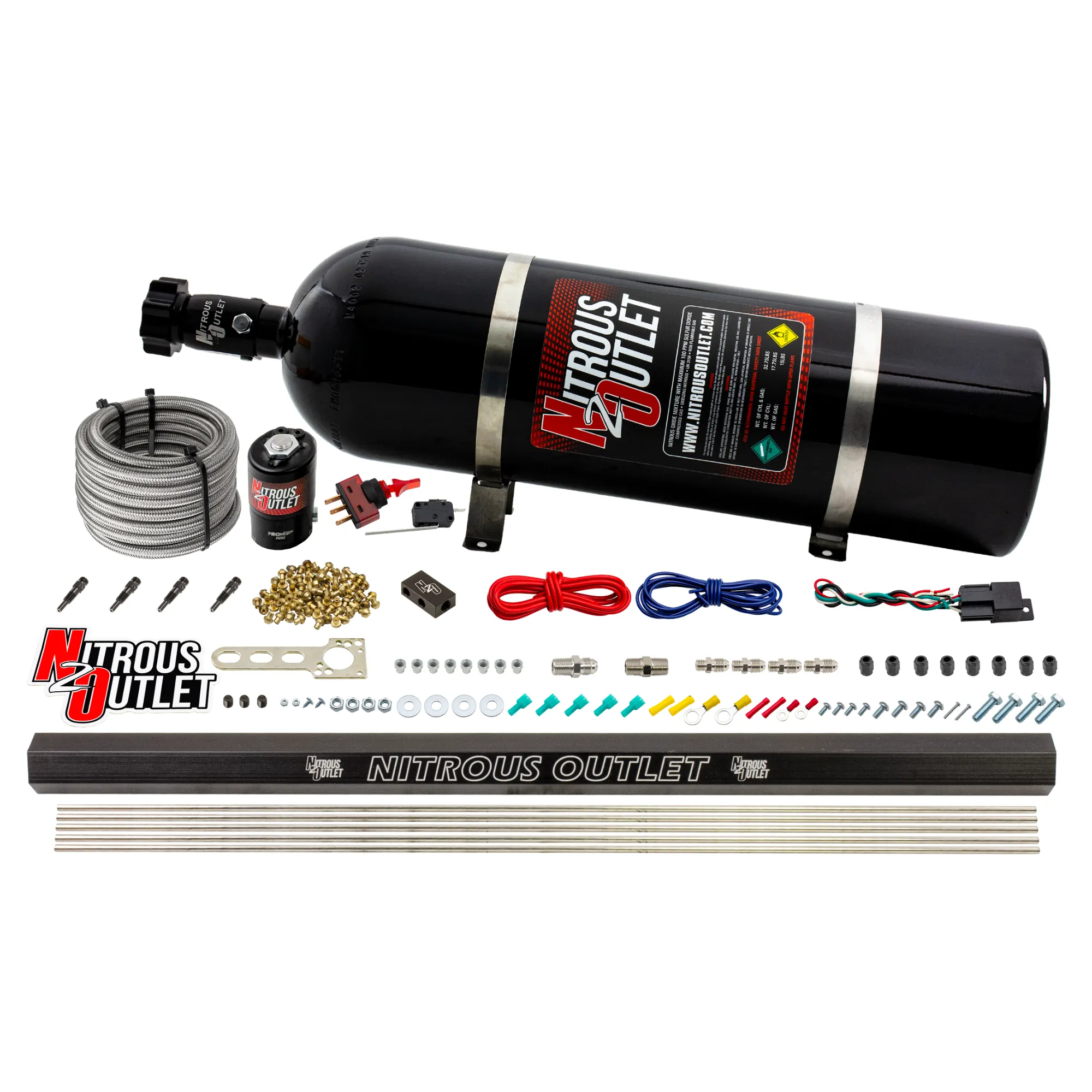 Nitrous Outlet Dry 4 Cylinder Direct Port System -.122 Nitrous Solenoid/Injection Rail/SBT Discharge Nozzles (50-250HP)(15...