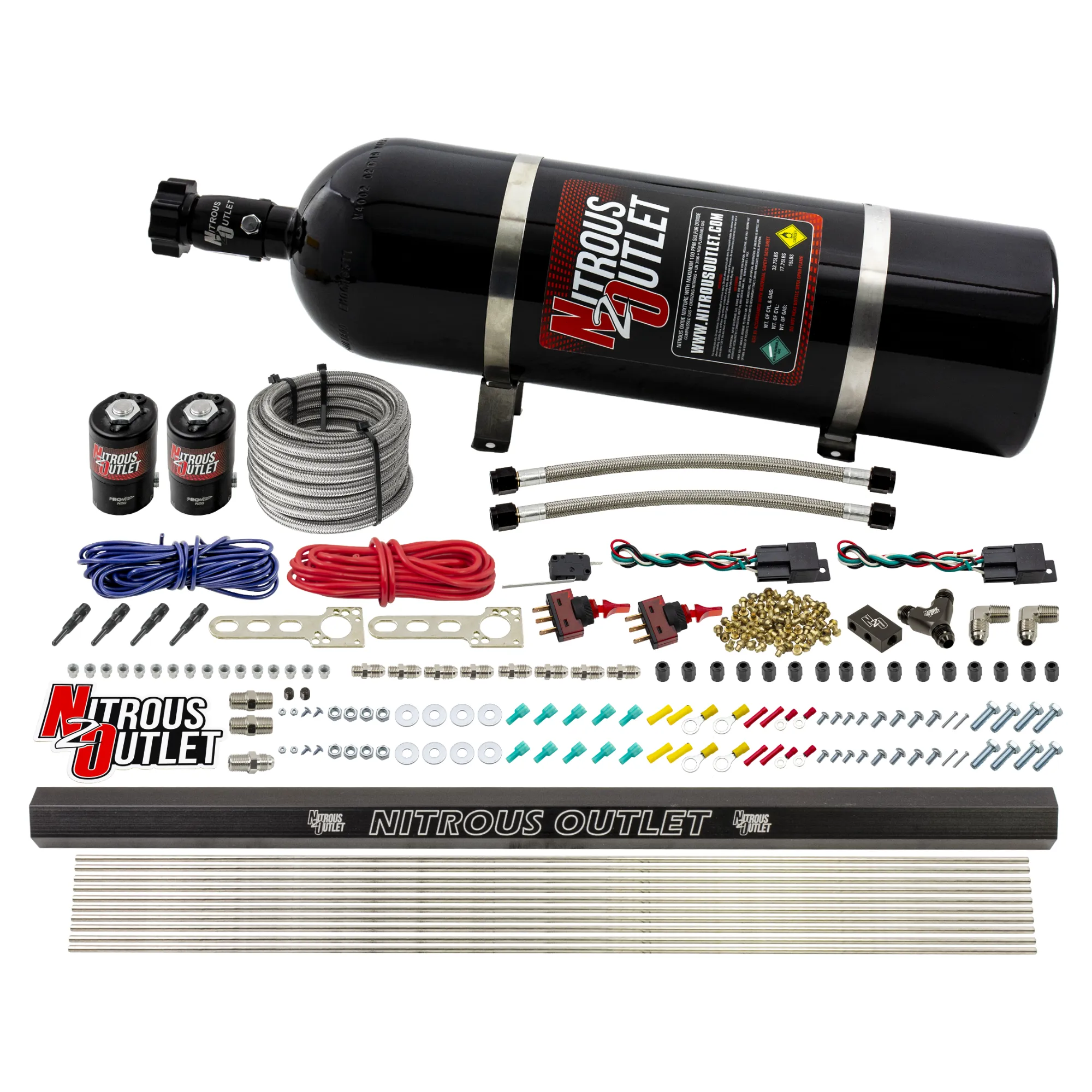 Nitrous Outlet Dry 4 Cylinder Dual Stage Direct Port System - Two .122 Nitrous Solenoids/Dual Passage Injection Rail/SBT D...