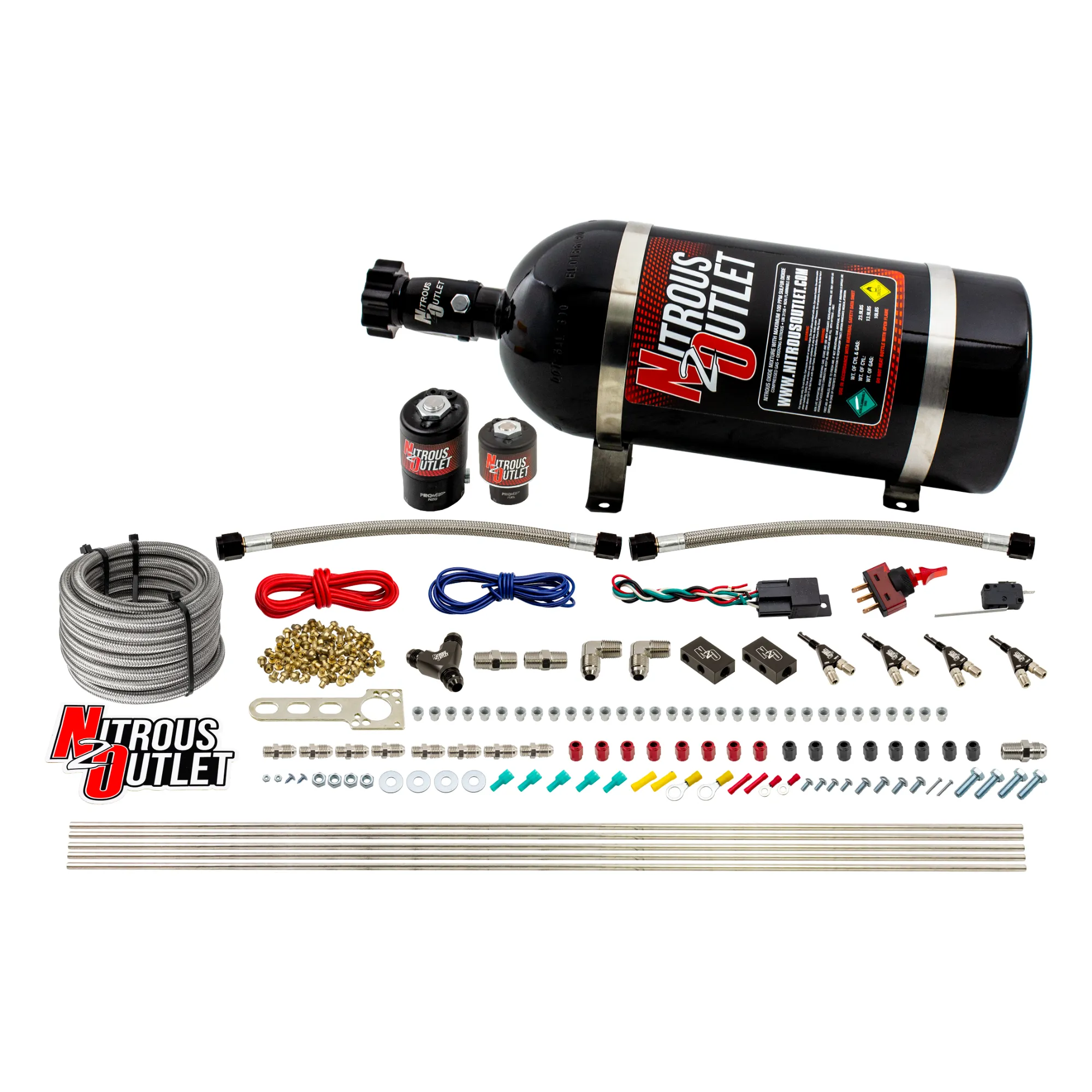 Nitrous Outlet 4 Cylinder Direct Port System - .122 Nitrous Solenoid/.177 Fuel Solenoid/Distribution Blocks/90 Degree Disc...