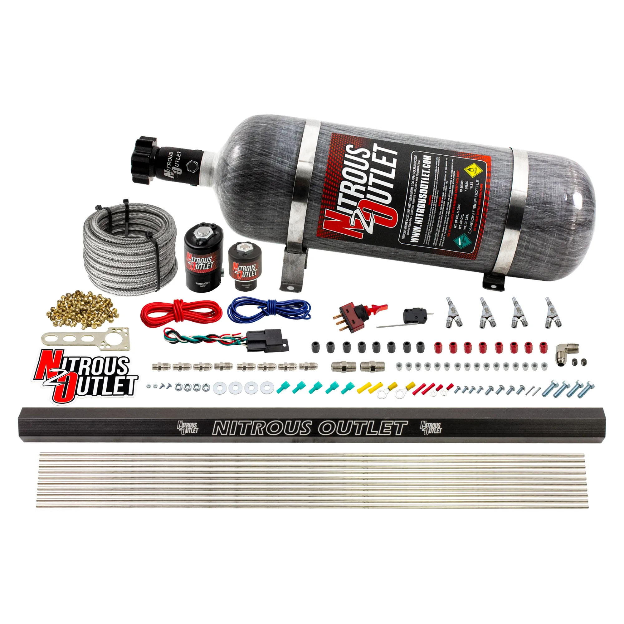 Nitrous Outlet 4 Cylinder Direct Port System - .122 Nitrous Solenoids/.177 Fuel Solenoids/Dual Passage Injection Rail/Annu...