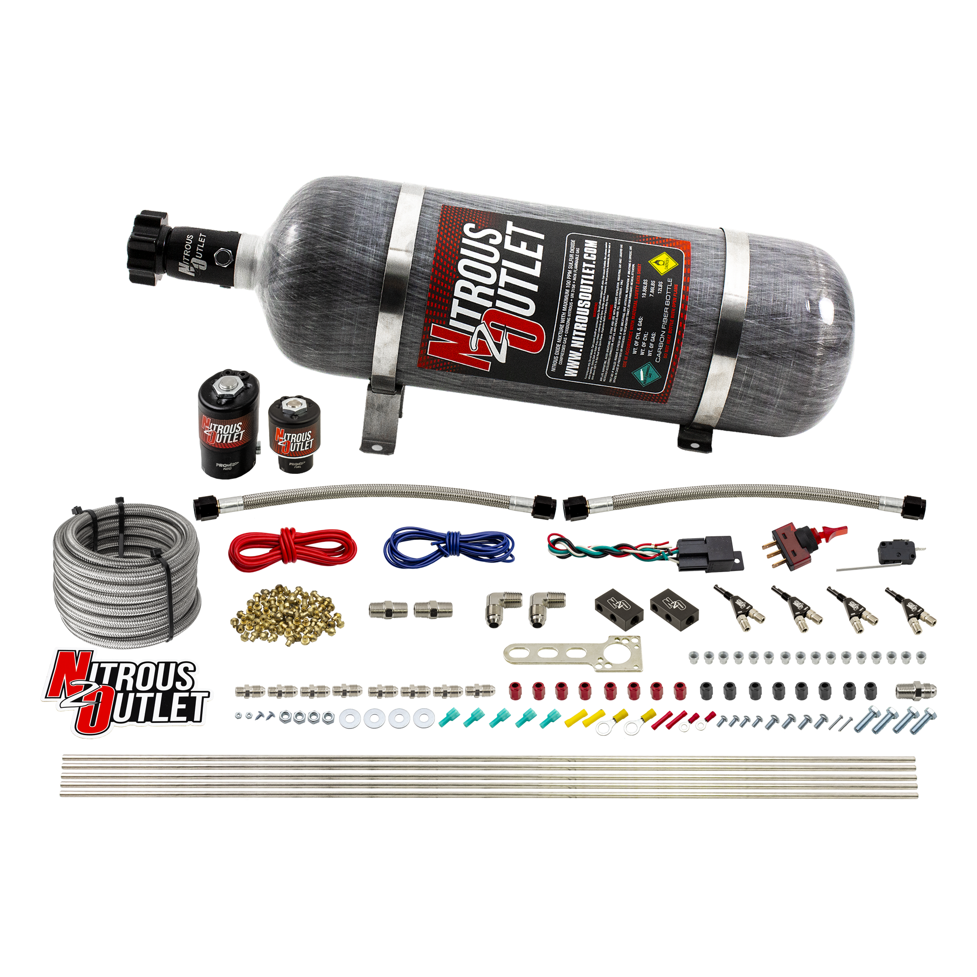 Nitrous Outlet 4 Cylinder Direct Port System - .122 Nitrous Solenoid/.177 Fuel Solenoid/Distribution Blocks/90 Degree Disc...