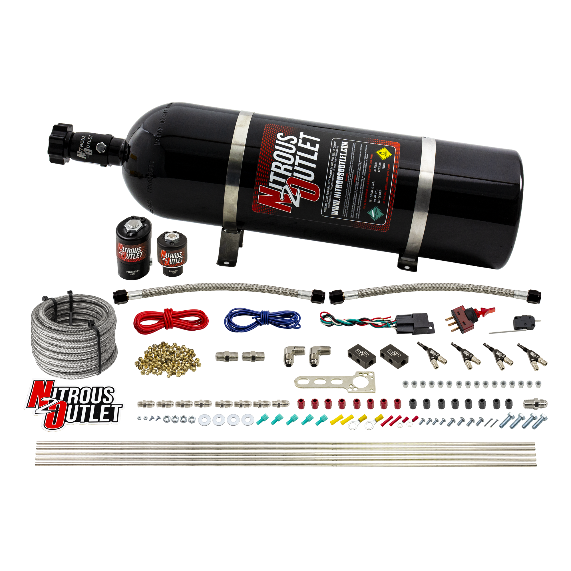 Nitrous Outlet 4 Cylinder Direct Port System - .122 Nitrous Solenoid/.177 Fuel Solenoid/Distribution Blocks/90 Degree Disc...