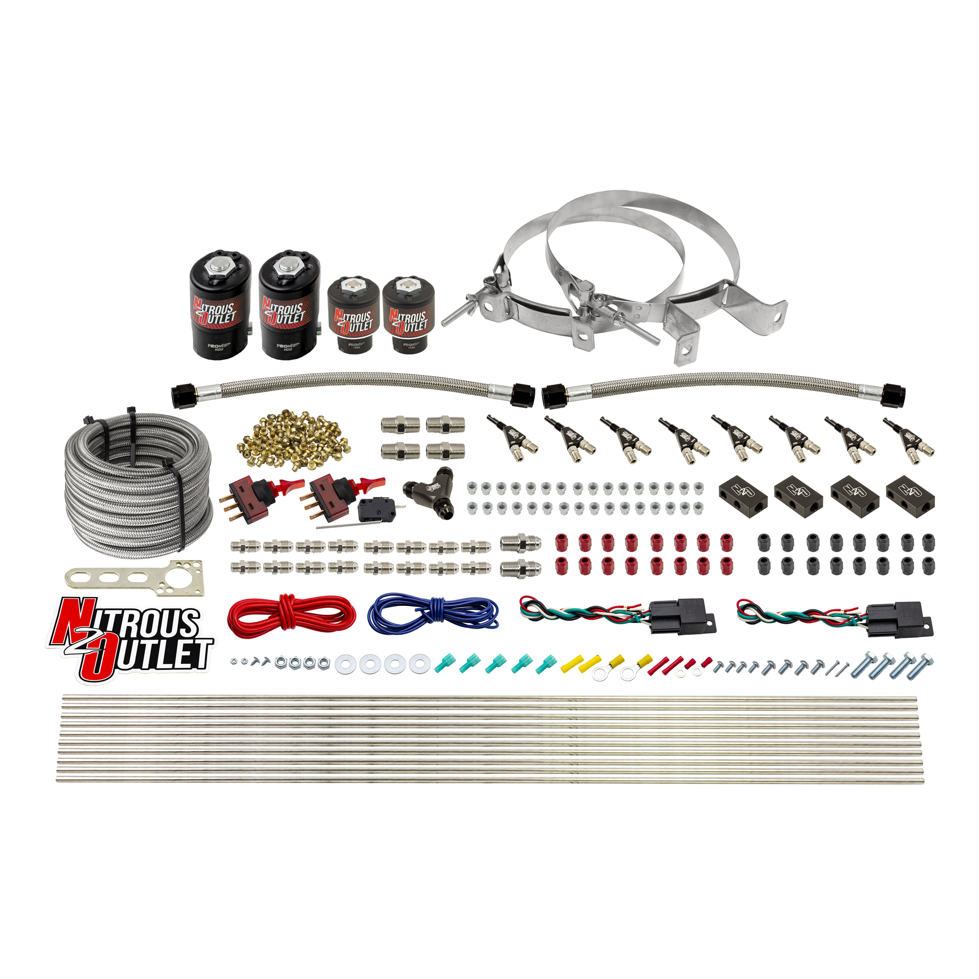 Nitrous Outlet 4 Cylinder Dual Stage Direct Port System - Two .122 Nitrous Solenoids/Two .177 Fuel Solenoids/Distribution ...