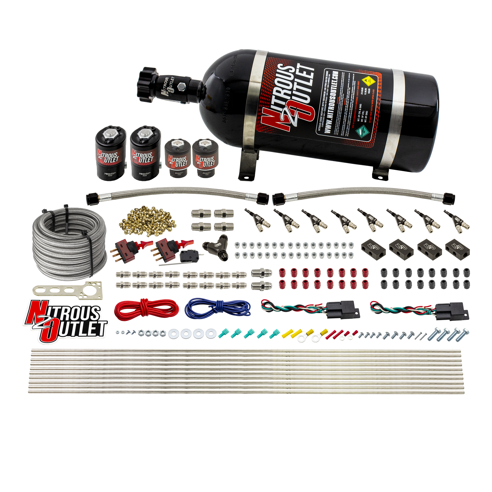 Nitrous Outlet 4 Cylinder Dual Stage Direct Port System - Two .122 Nitrous Solenoids/Two .177 Fuel Solenoids/Distribution ...