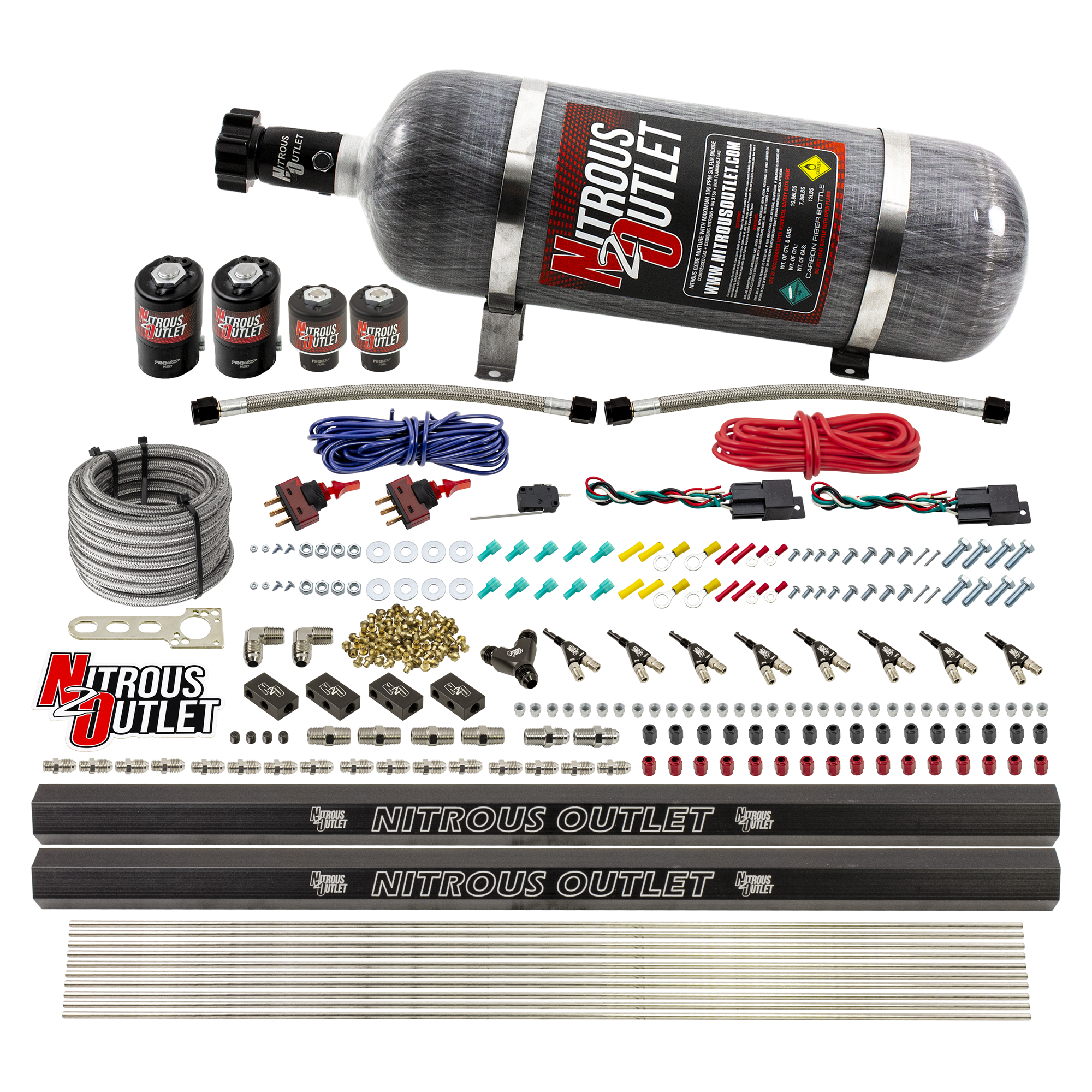 Nitrous Outlet 4 Cylinder Dual Stage Direct Port System - Two .122 Nitrous Solenoids/Two .177 Fuel Solenoids/Two Dual Pass...