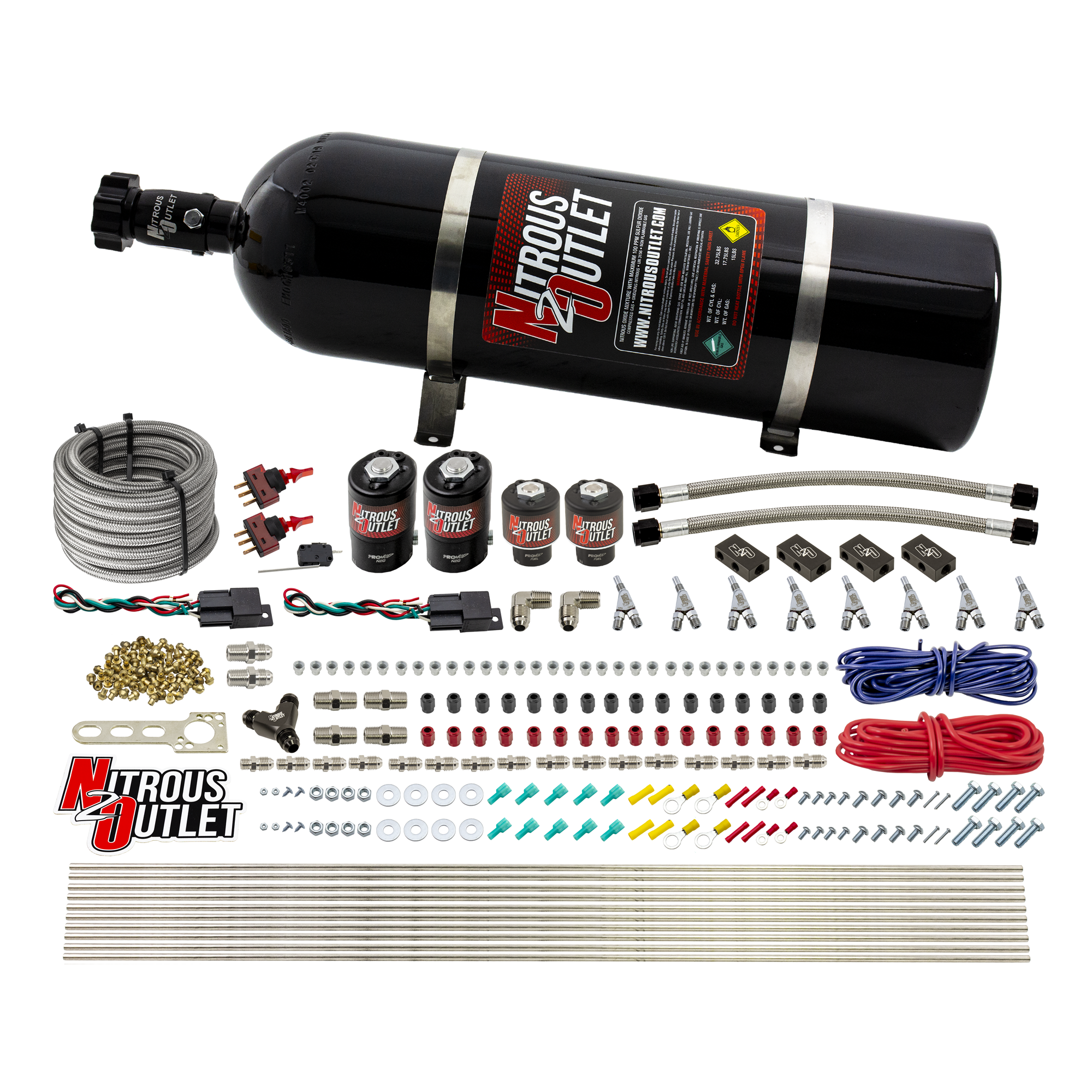 Nitrous Outlet 4 Cylinder Dual Stage Direct Port System - Two .122 Nitrous Solenoids/Two .177 Fuel Solenoids/Distribution ...