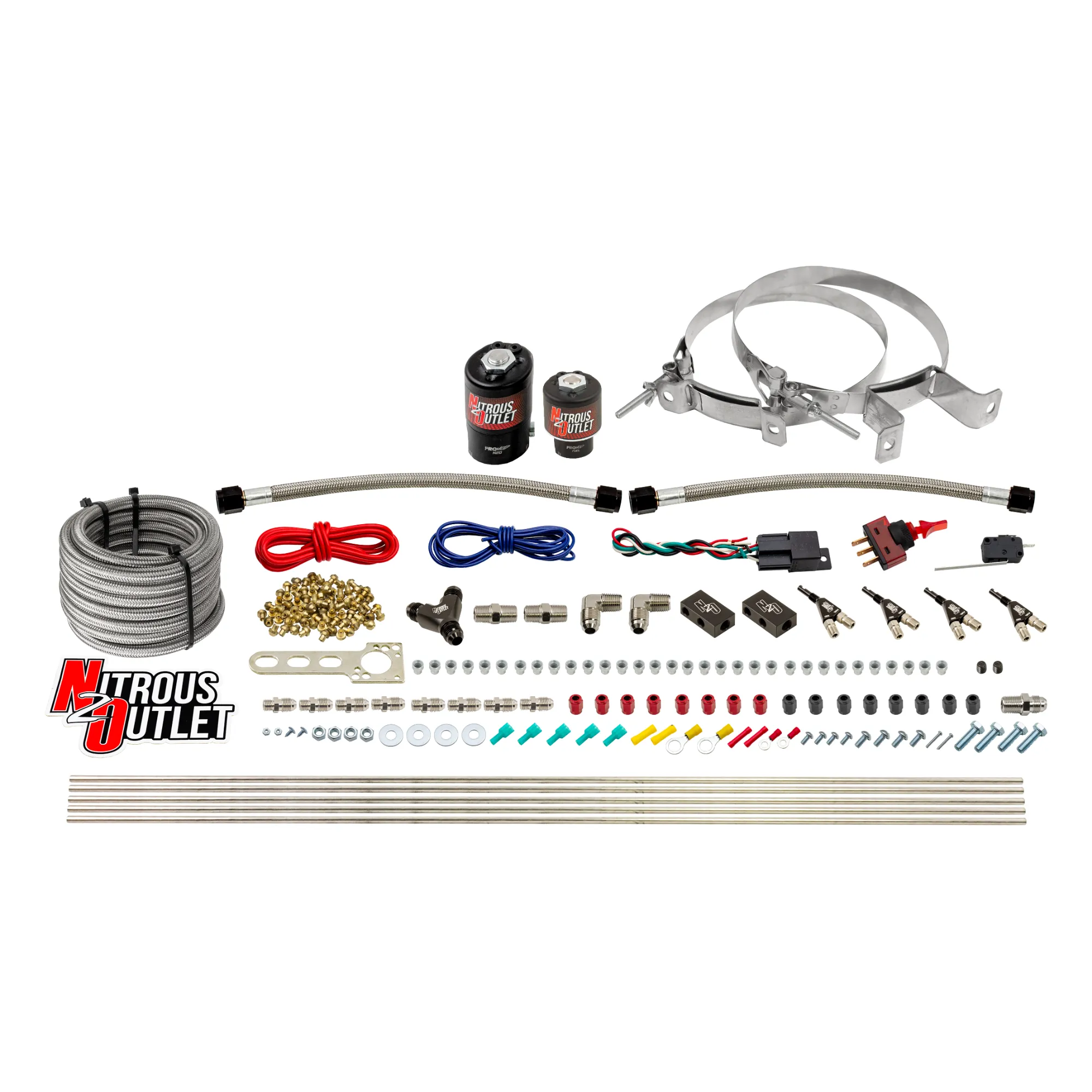 Nitrous Outlet 4 Cylinder Direct Port System - .122 Nitrous Solenoids/.177 Fuel Solenoids/Dual Passage Injection Rail/90 D...
