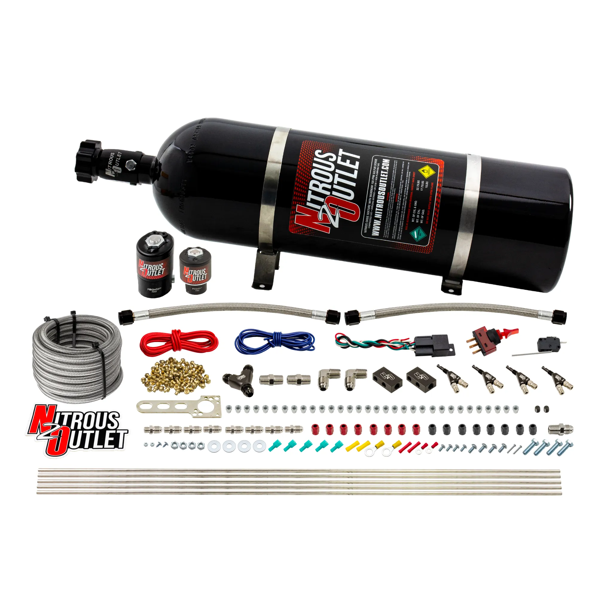 Nitrous Outlet 4 Cylinder Direct Port System - .122 Nitrous Solenoids/.177 Fuel Solenoids/Dual Passage Injection Rail/90 D...