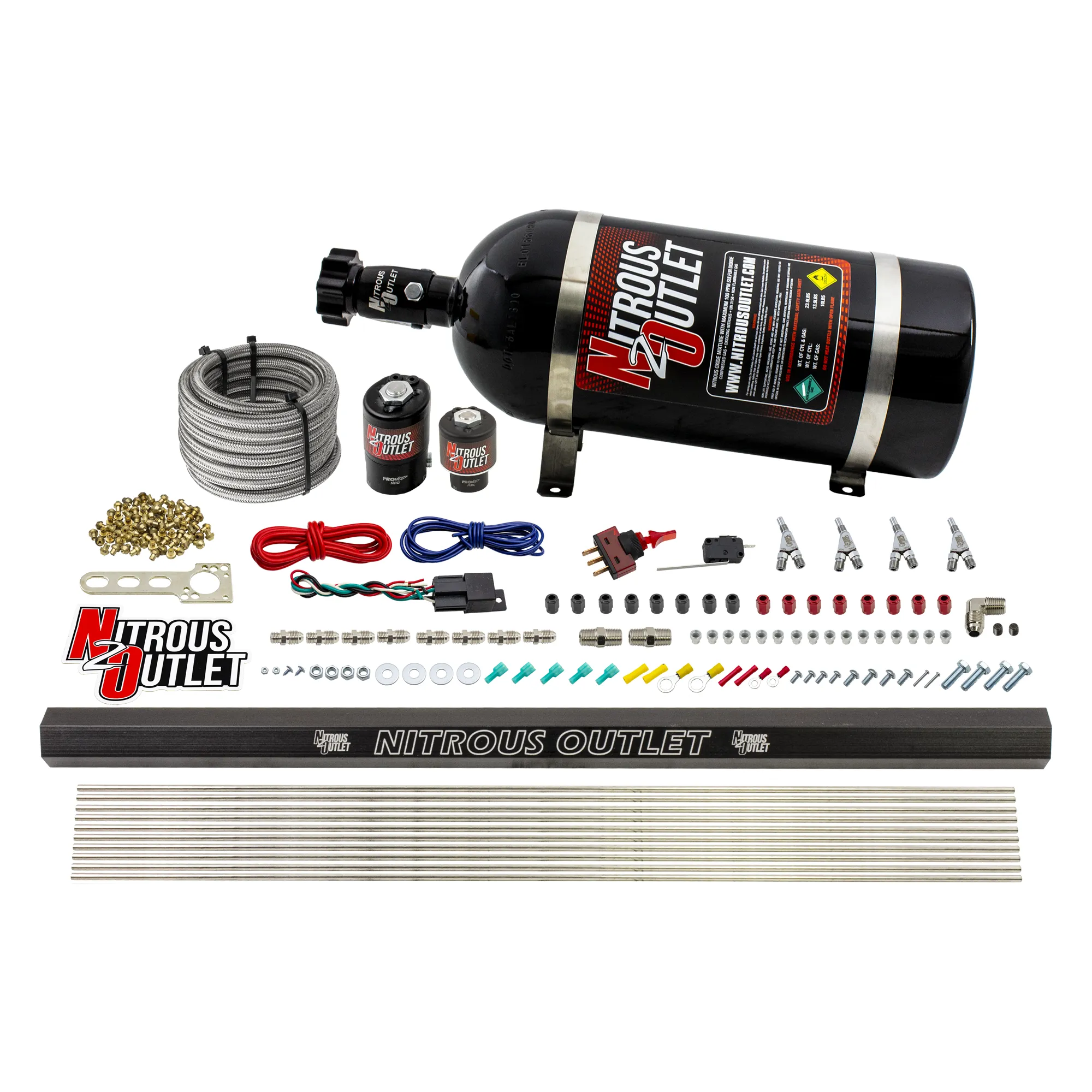 Nitrous Outlet 4 Cylinder Direct Port System - .122 Nitrous Solenoids/.177 Fuel Solenoids/Dual Passage Injection Rail/Annu...