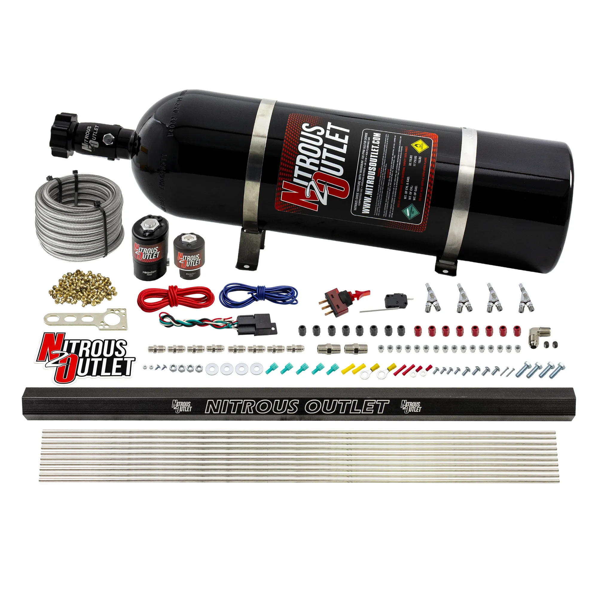 Nitrous Outlet 4 Cylinder Direct Port System - .122 Nitrous Solenoids/.177 Fuel Solenoids/Dual Passage Injection Rail/Annu...