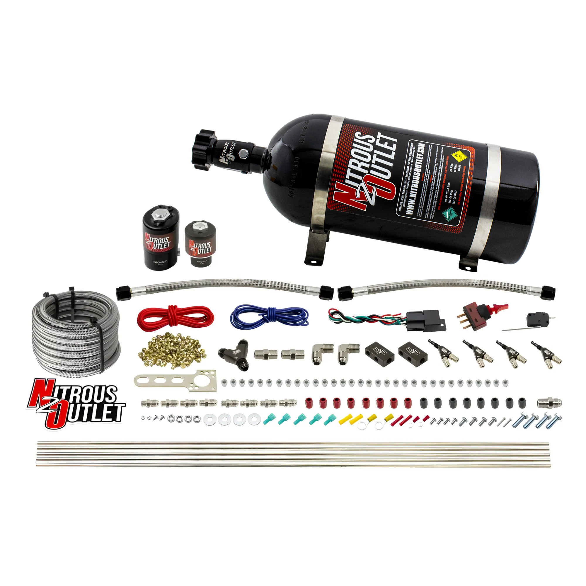 Nitrous Outlet 4 Cylinder Direct Port System - .122 Nitrous Solenoid/.177 Fuel Solenoid/Distribution Blocks/90 Degree Disc...