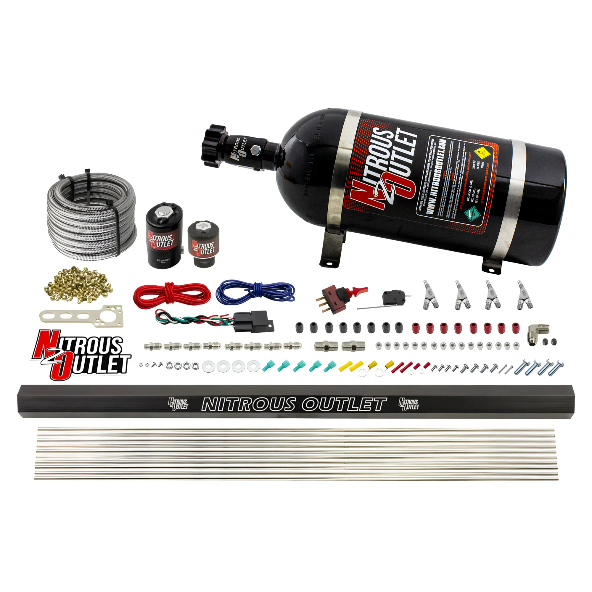 Nitrous Outlet 4 Cylinder Direct Port System - .122 Nitrous Solenoids/.177 Fuel Solenoids/Dual Passage Injection Rail/Annu...