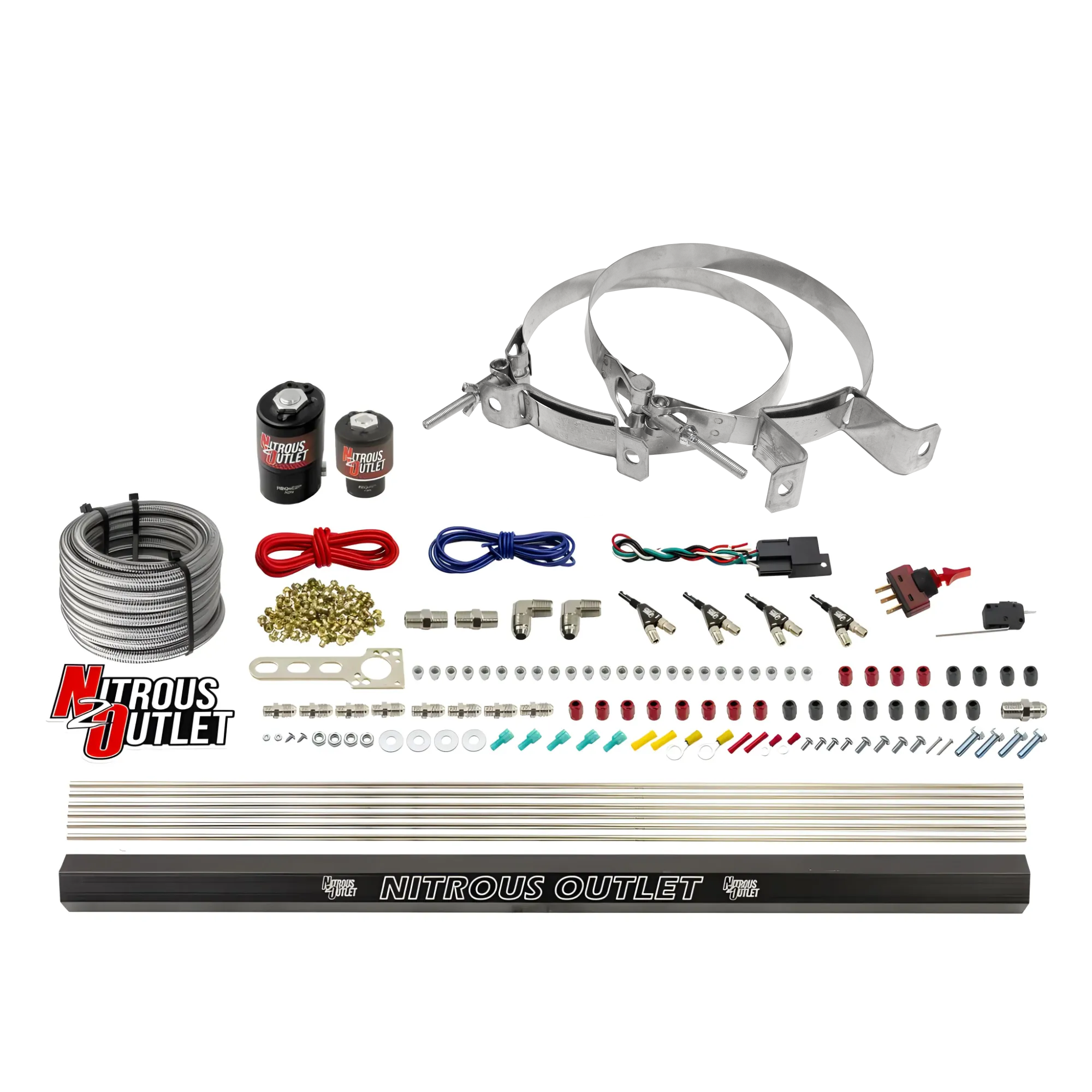 Nitrous Outlet 4 Cylinder Direct Port System - .122 Nitrous Solenoids/.177 Fuel Solenoids/Dual Passage Injection Rail/90 D...
