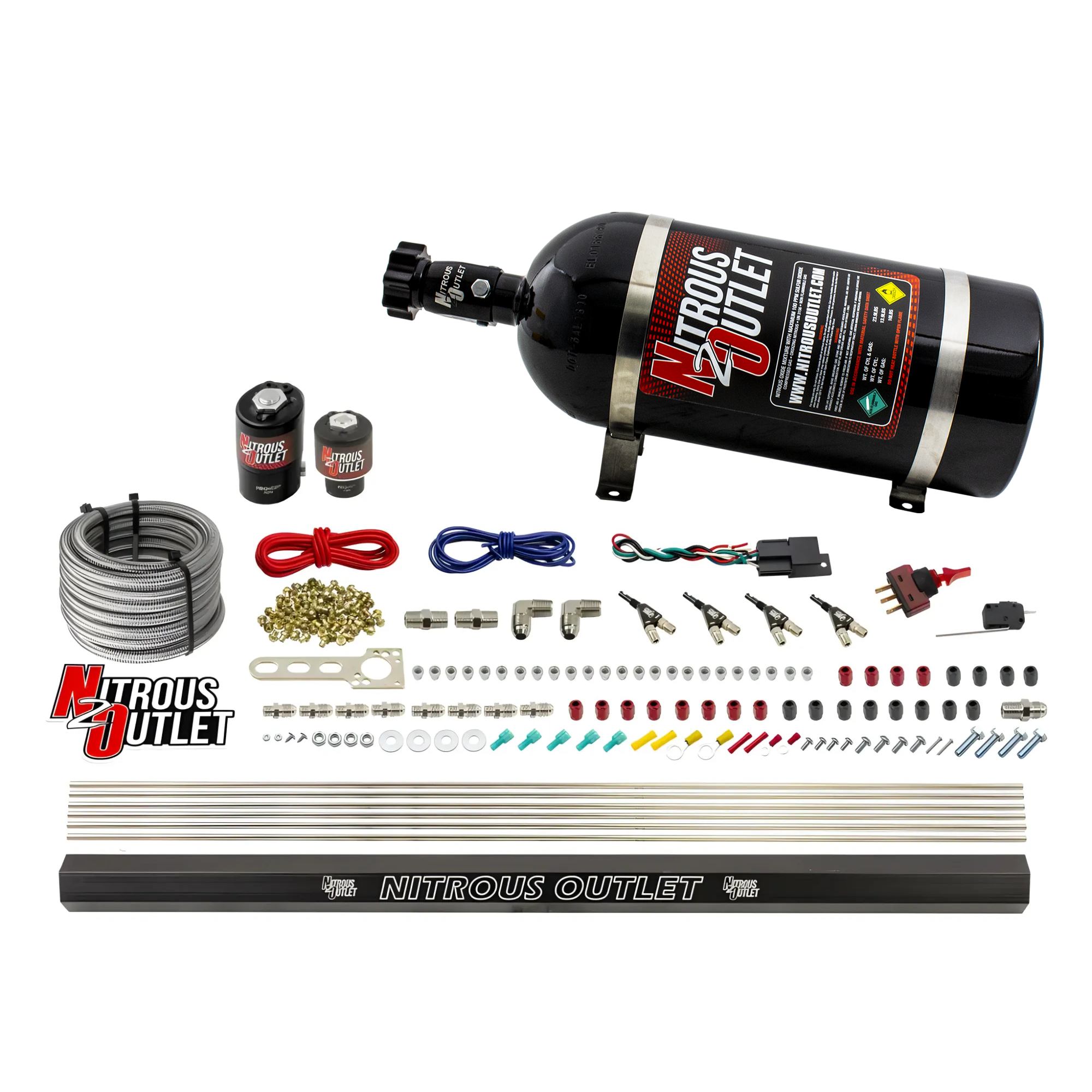 Nitrous Outlet 4 Cylinder Direct Port System - .122 Nitrous Solenoids/.177 Fuel Solenoids/Dual Passage Injection Rail/90 D...