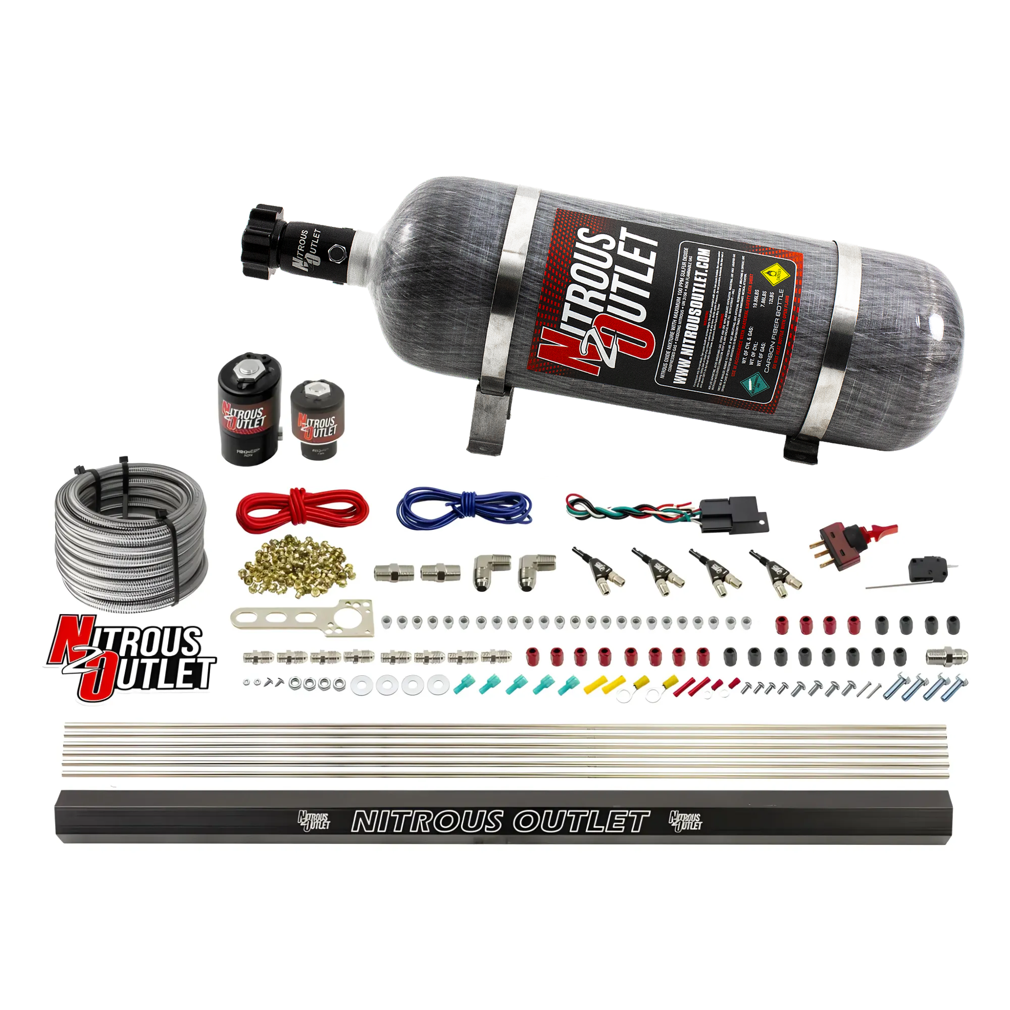 Nitrous Outlet 4 Cylinder Direct Port System - .122 Nitrous Solenoids/.177 Fuel Solenoids/Dual Passage Injection Rail/90 D...