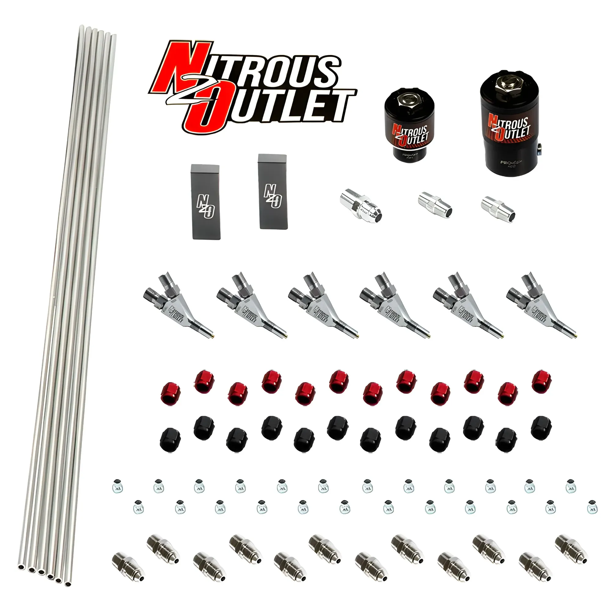 Nitrous Outlet 6 Cylinder Solenoids Forward Direct Port Plumbers Kit - .122 Nitrous Solenoid/.177 Fuel Solenoid/Distributi...