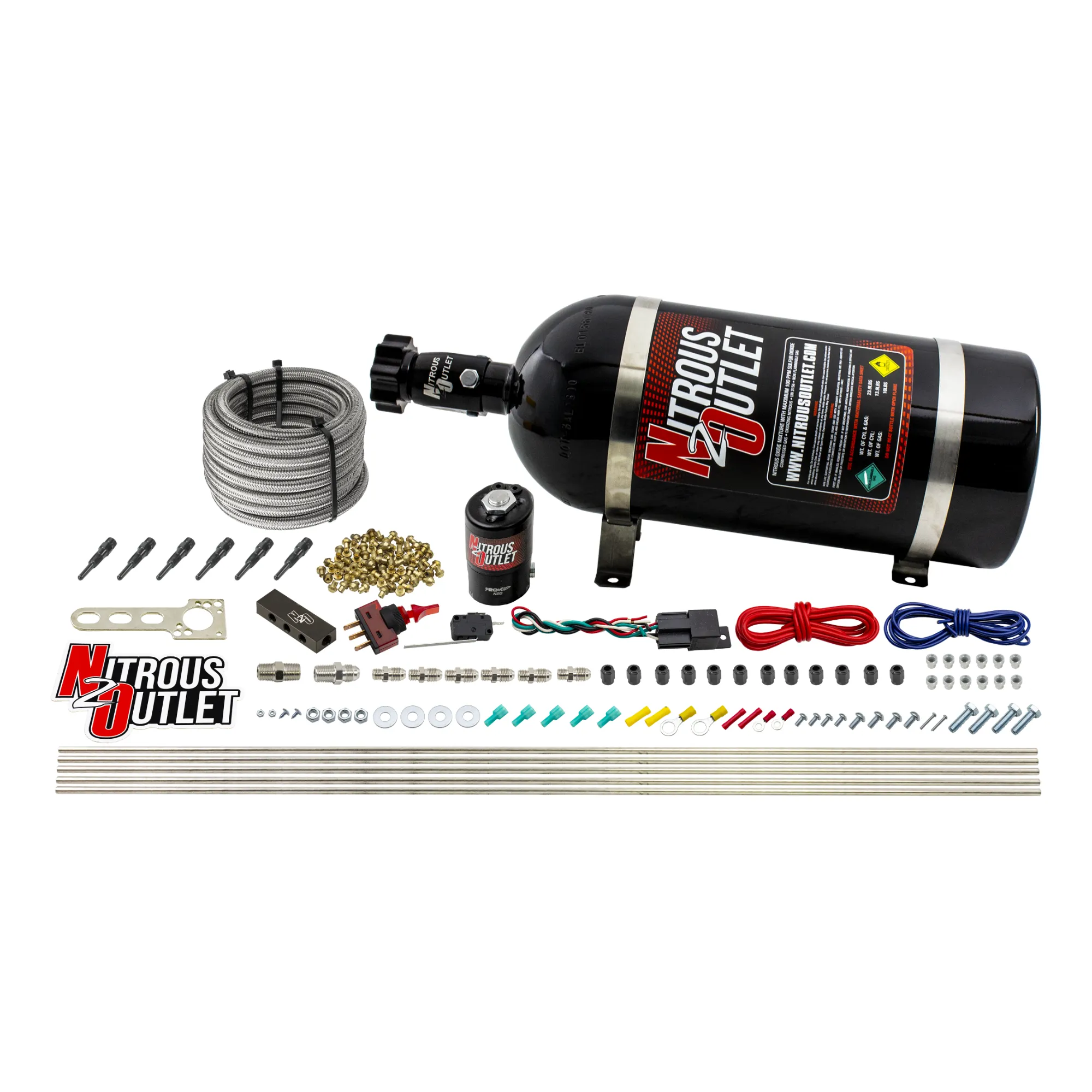 Nitrous Outlet Dry 6 Cylinder Direct Port System - .122 Nitrous Solenoid/Distribution Block/90 Degree Nozzles (75-375HP)(1...