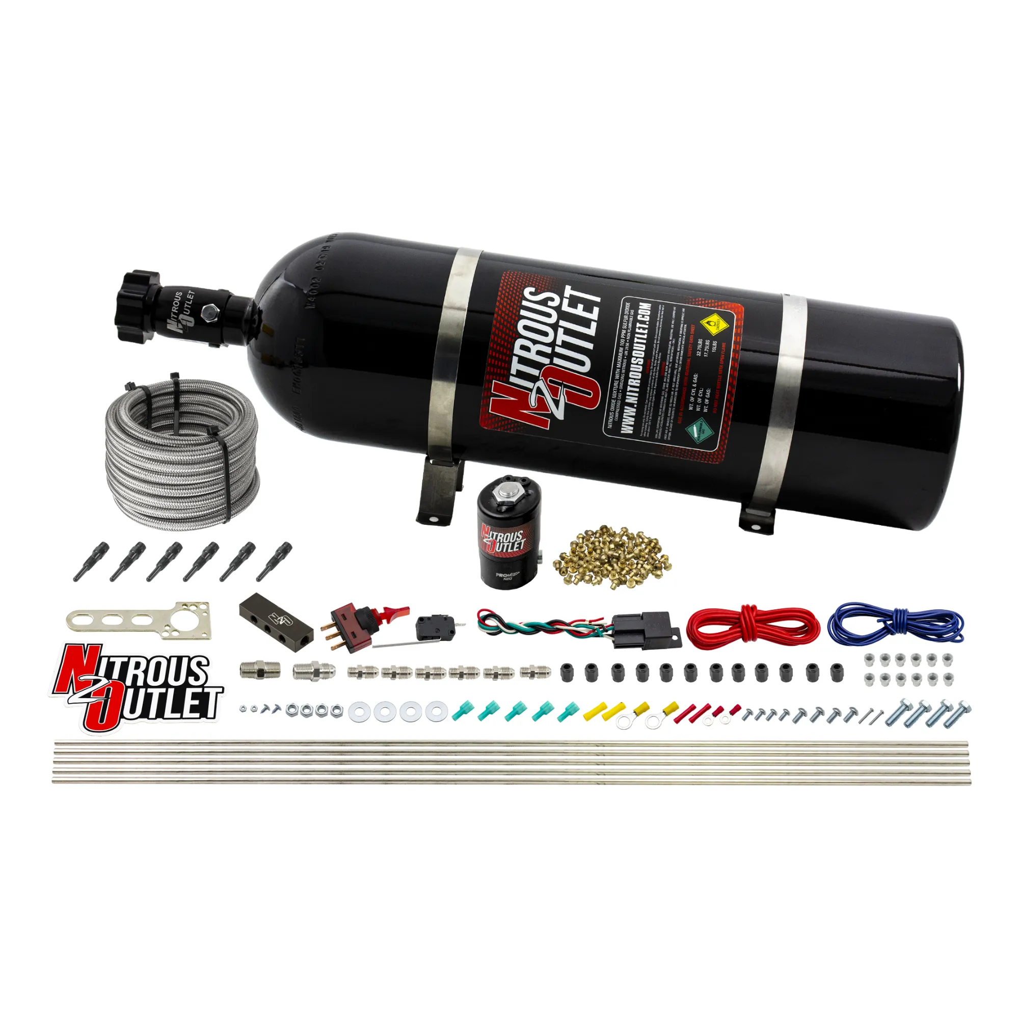 Nitrous Outlet Dry 6 Cylinder Direct Port System - .122 Nitrous Solenoid/Distribution Block/90 Degree Nozzles (75-375HP)(1...