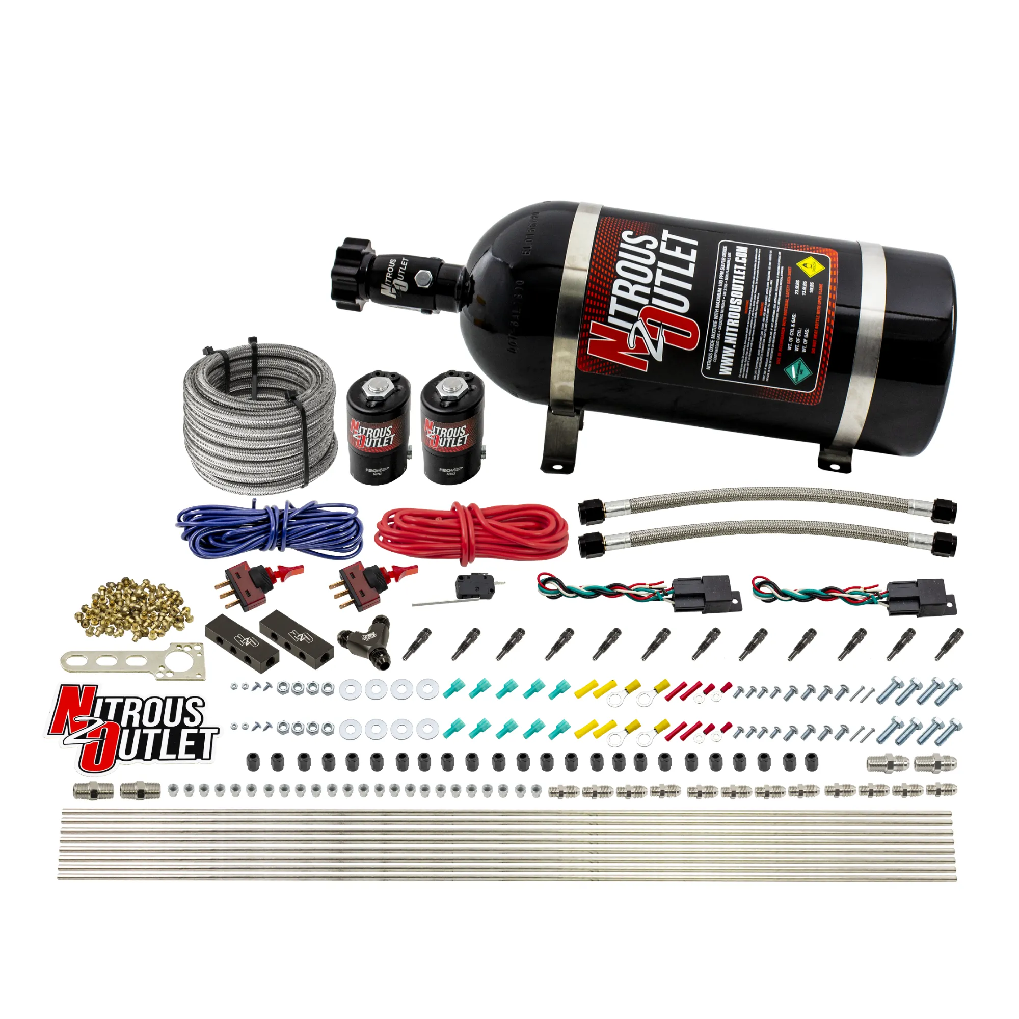 Nitrous Outlet Dry 6 Cylinder Dual Stage Direct Port System - Two .122 Nitrous Solenoids/Distribution Blocks/SBT Nozzles (...