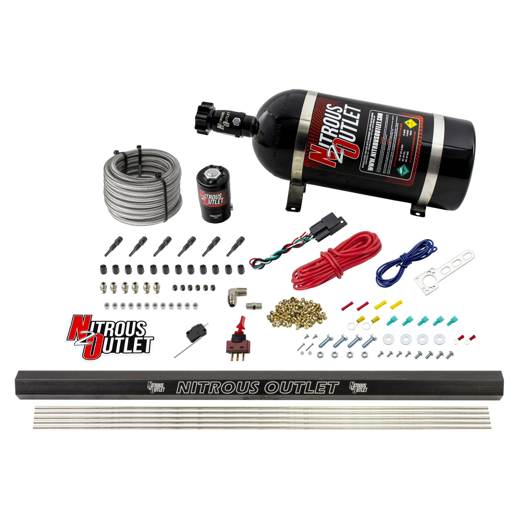 Nitrous Outlet Dry 6 Cylinder Direct Port System - .122 Nitrous Solenoid/Injection Rail/90 Degree Discharge Nozzles (75-37...