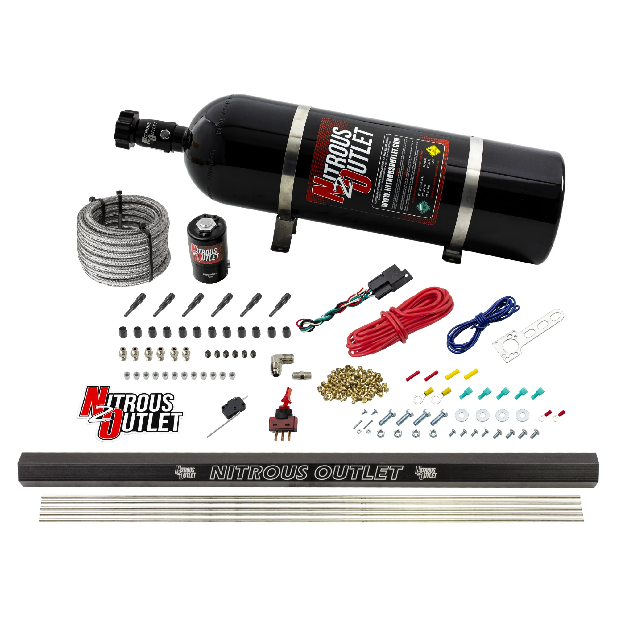 Nitrous Outlet Dry 6 Cylinder Direct Port System - .122 Nitrous Solenoid/Injection Rail/90 Degree Discharge Nozzles (75-37...