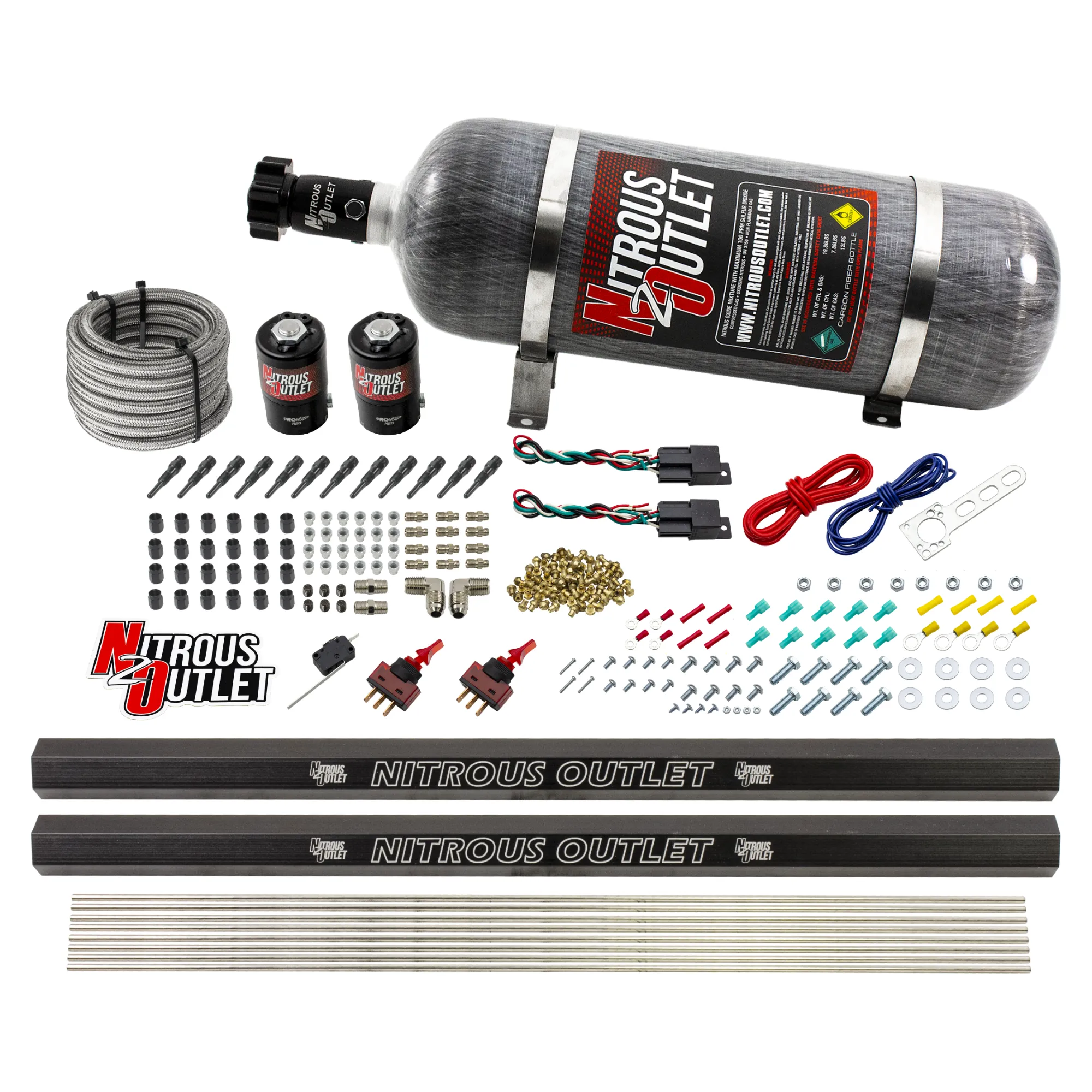 Nitrous Outlet Dry 6 Cylinder Dual Stage Direct Port System - Two .122 Nitrous Solenoids/Dual Passage Injection Rail/SBT D...