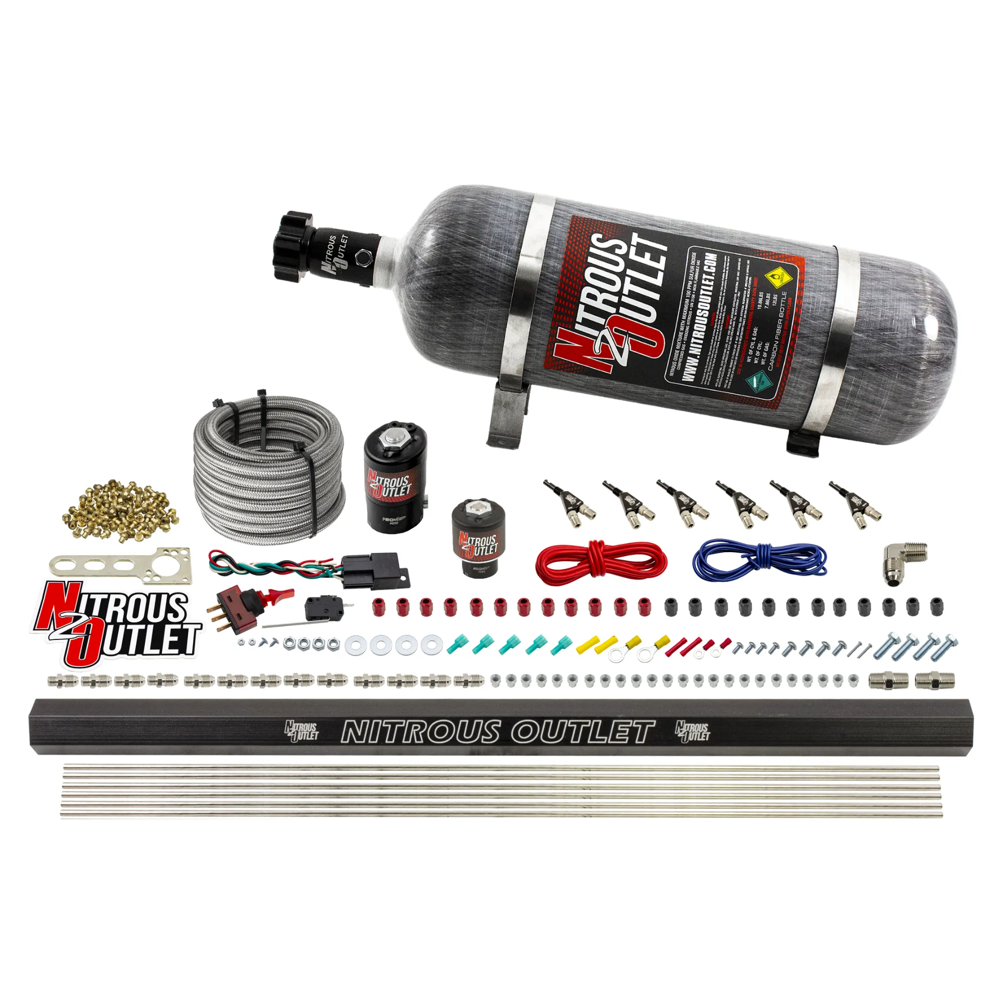 Nitrous Outlet 6 Cylinder Direct Port System - .122 Nitrous Solenoid/.177 Fuel Solenoid/Distribution Blocks/90 Degree Disc...
