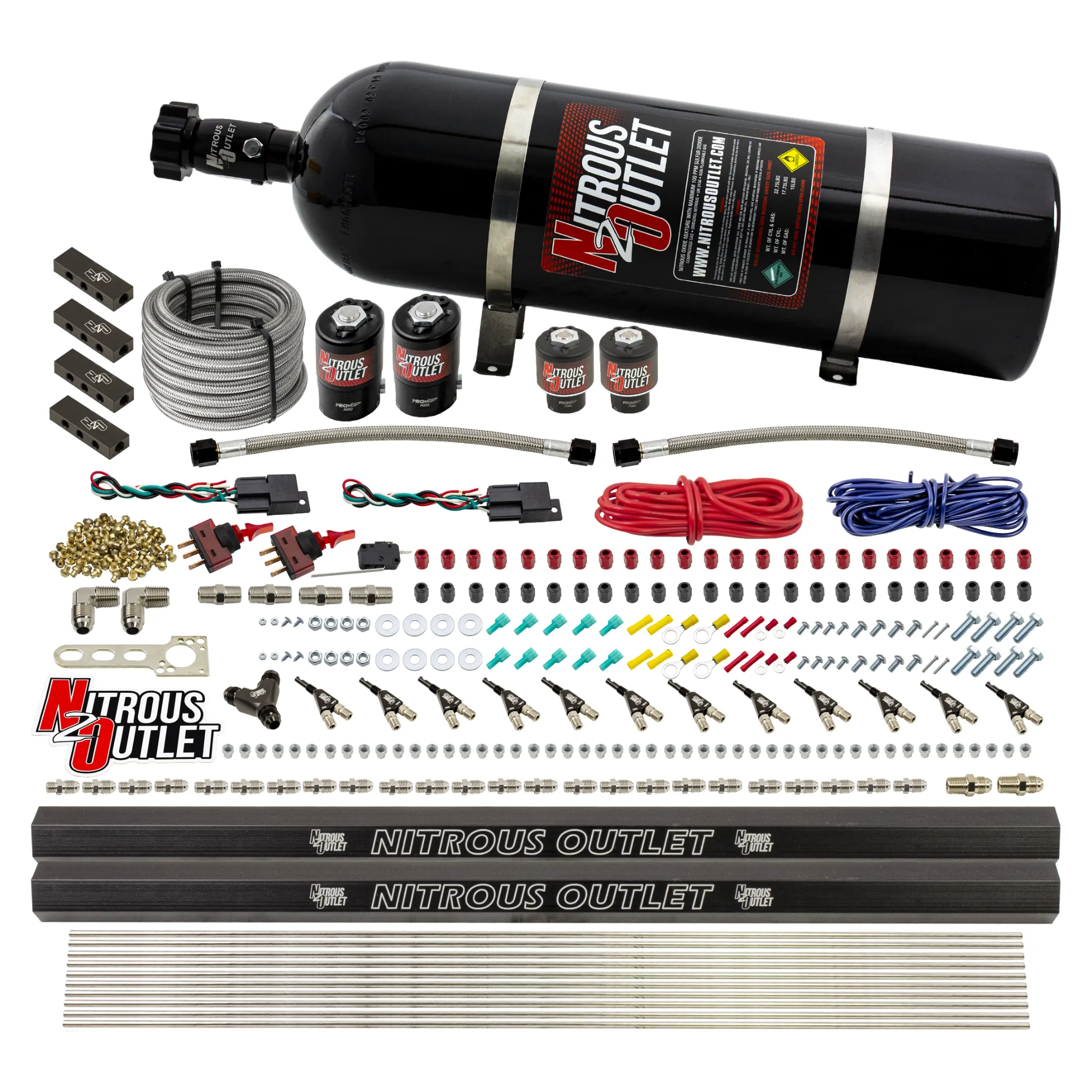 Nitrous Outlet 6 Cylinder Dual Stage Direct Port System - Two .122 Nitrous Solenoids/Two .177 Fuel Solenoids/Distribution ...