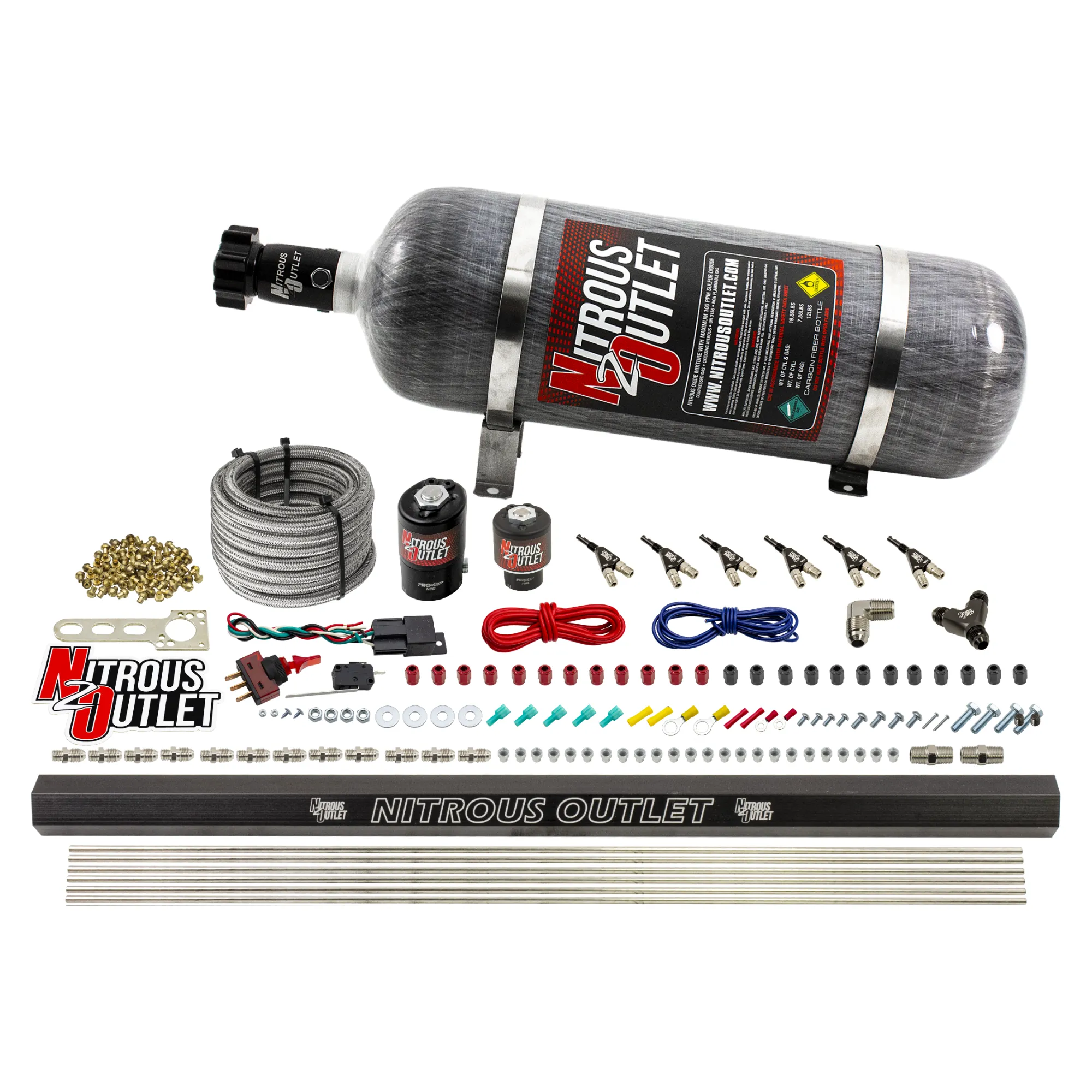 Nitrous Outlet 6 Cylinder Direct Port System - .122 Nitrous Solenoids/.177 Fuel Solenoids/Dual Passage Injection Rail/90 D...