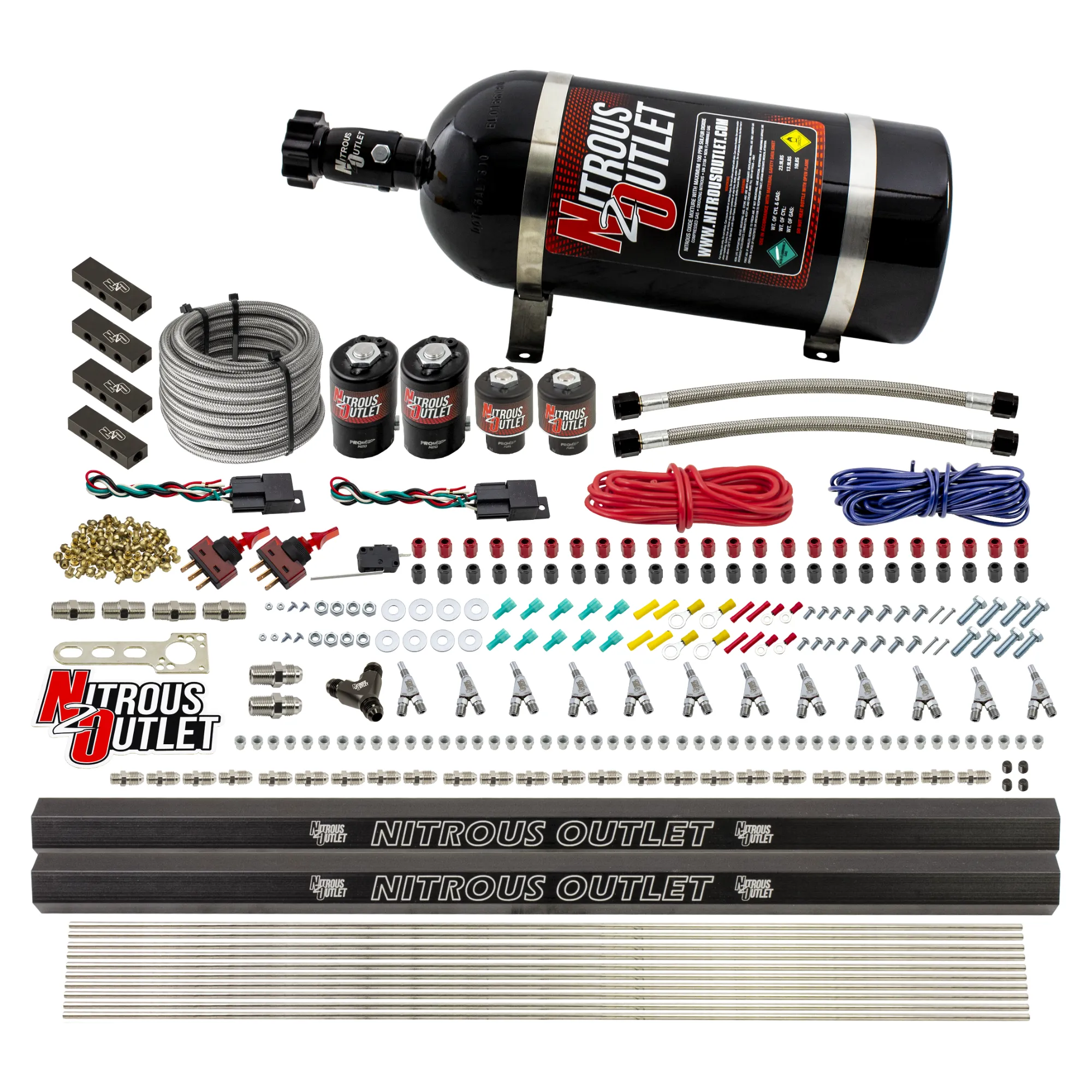 Nitrous Outlet 6 Cylinder Dual Stage Direct Port System - Two .122 Nitrous Solenoids/Two .177 Fuel Solenoids/Distribution ...