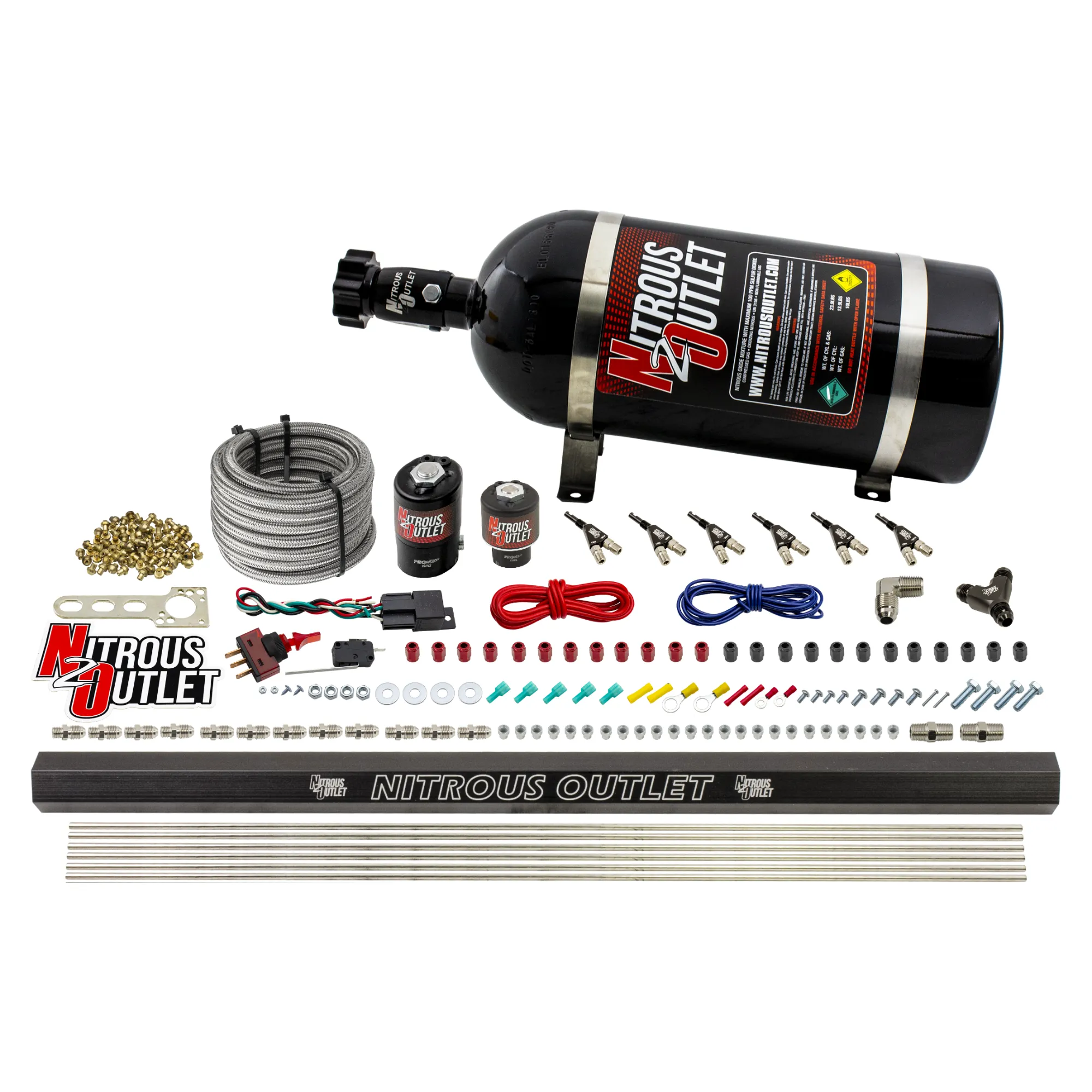 Nitrous Outlet 6 Cylinder Direct Port System - .122 Nitrous Solenoid/.177 Fuel Solenoid/Distribution Blocks/90 Degree Disc...