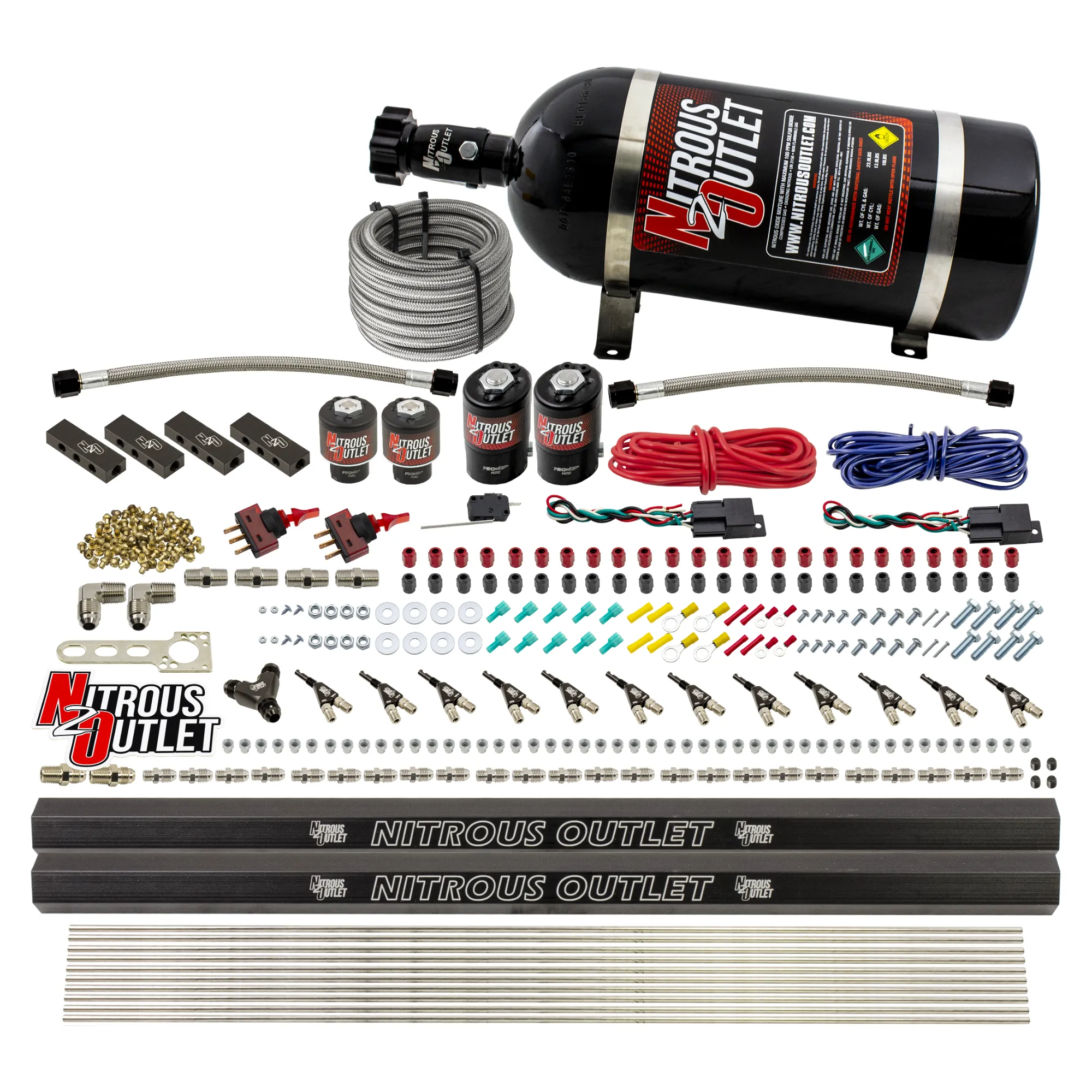 Nitrous Outlet 6 Cylinder Dual Stage Direct Port System - Two .122 Nitrous Solenoids/Two .177 Fuel Solenoids/Distribution ...