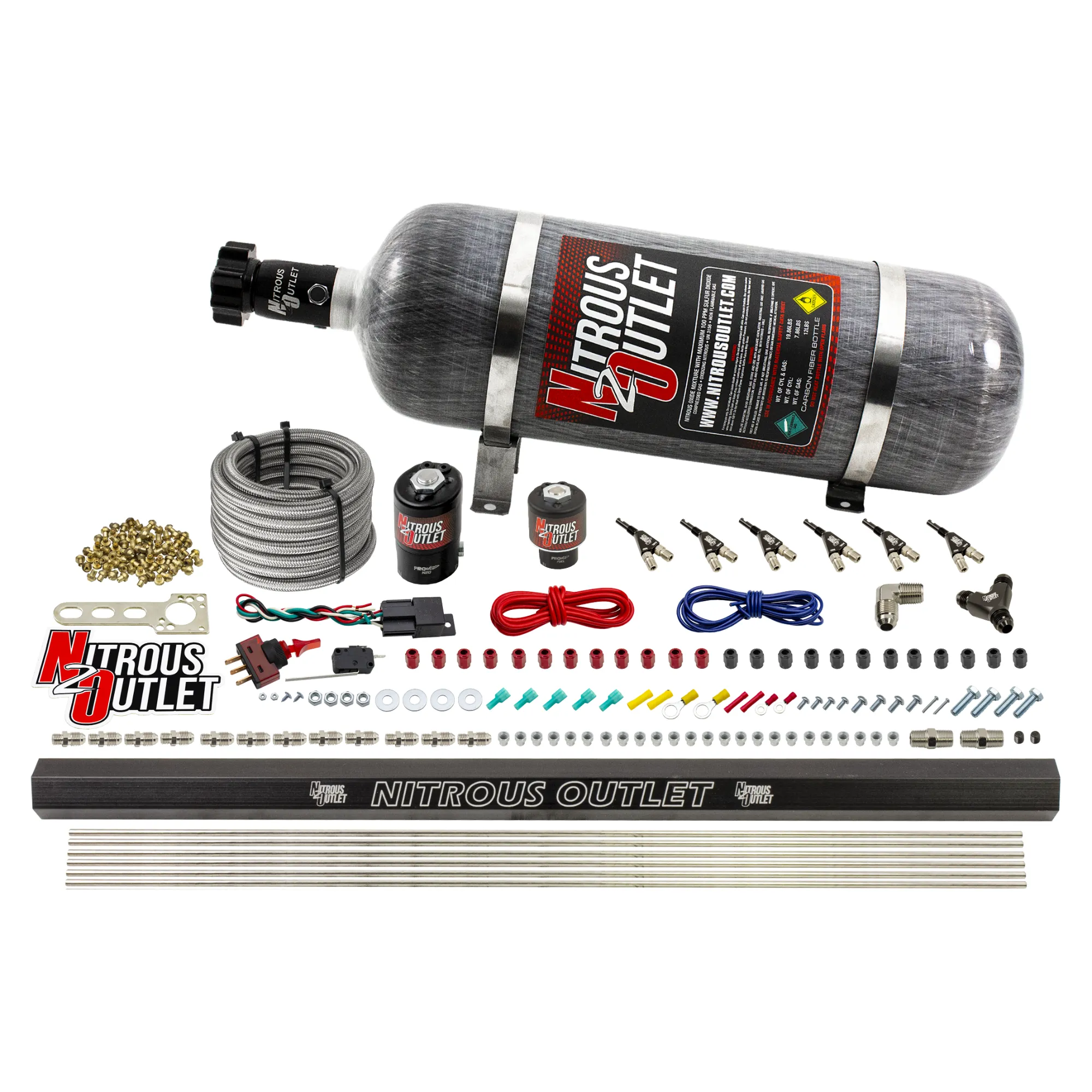 Nitrous Outlet 6 Cylinder Direct Port System - .122 Nitrous Solenoids/.177 Fuel Solenoids/Dual Passage Injection Rail/90 D...