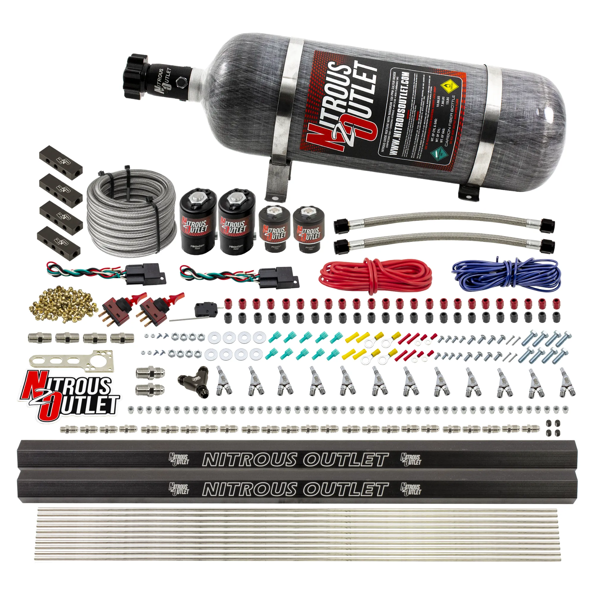 Nitrous Outlet 6 Cylinder Dual Stage Direct Port System - Two .122 Nitrous Solenoids/Two .177 Fuel Solenoids/Distribution ...