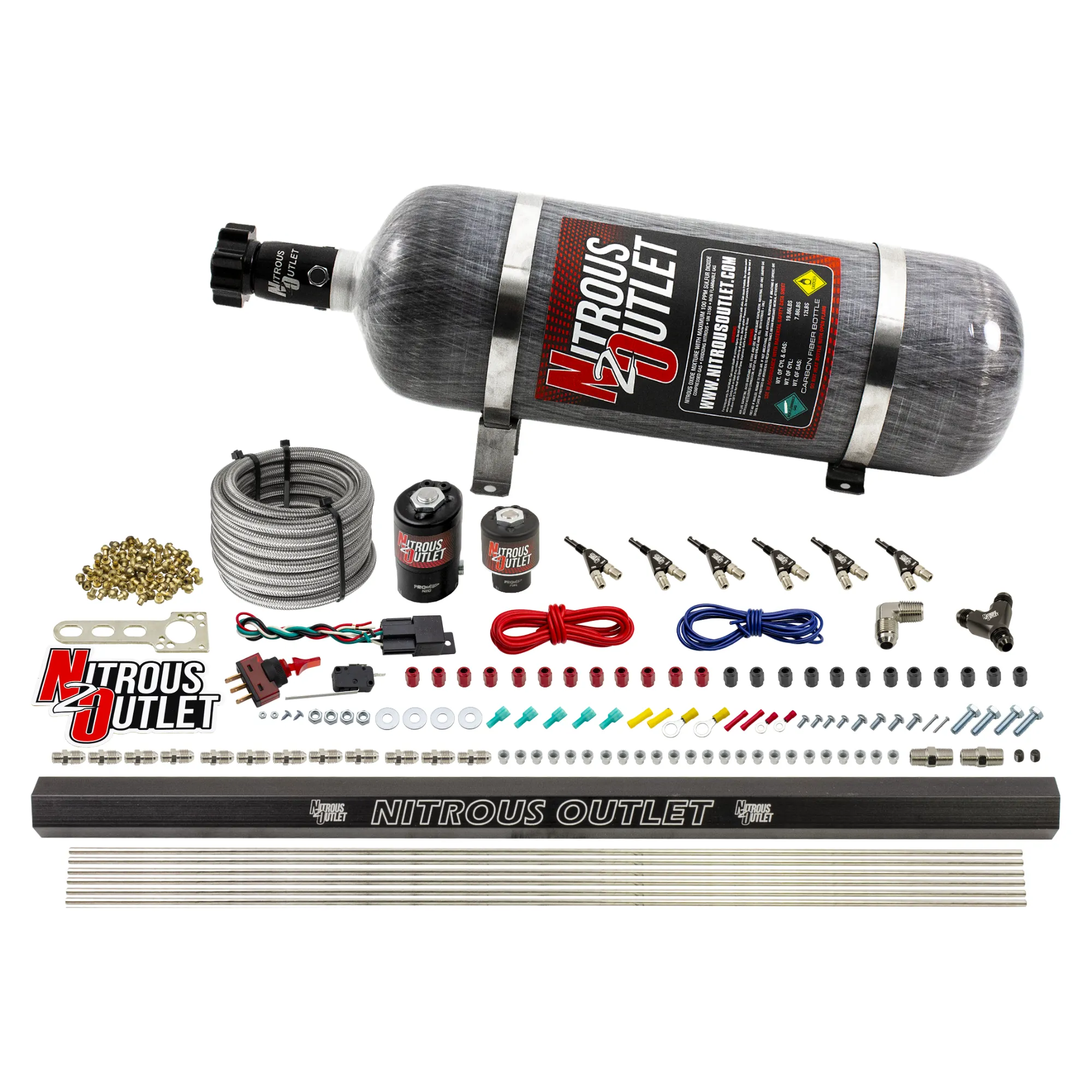 Nitrous Outlet 6 Cylinder Direct Port System - .122 Nitrous Solenoids/.177 Fuel Solenoids/Dual Passage Injection Rail/90 D...