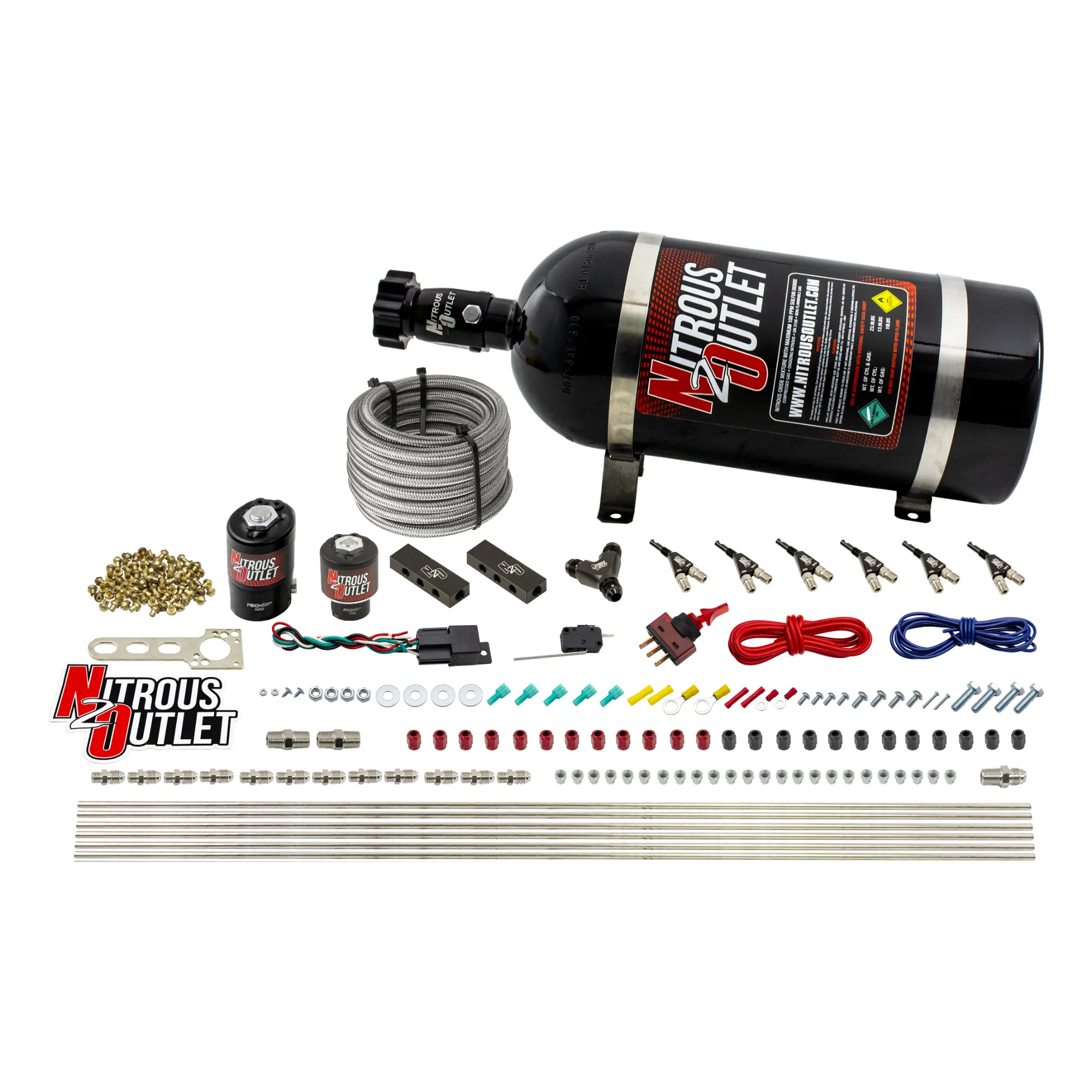 Nitrous Outlet 6 Cylinder Direct Port System - .122 Nitrous Solenoid/.177 Fuel Solenoid/Distribution Blocks/90 Degree Disc...