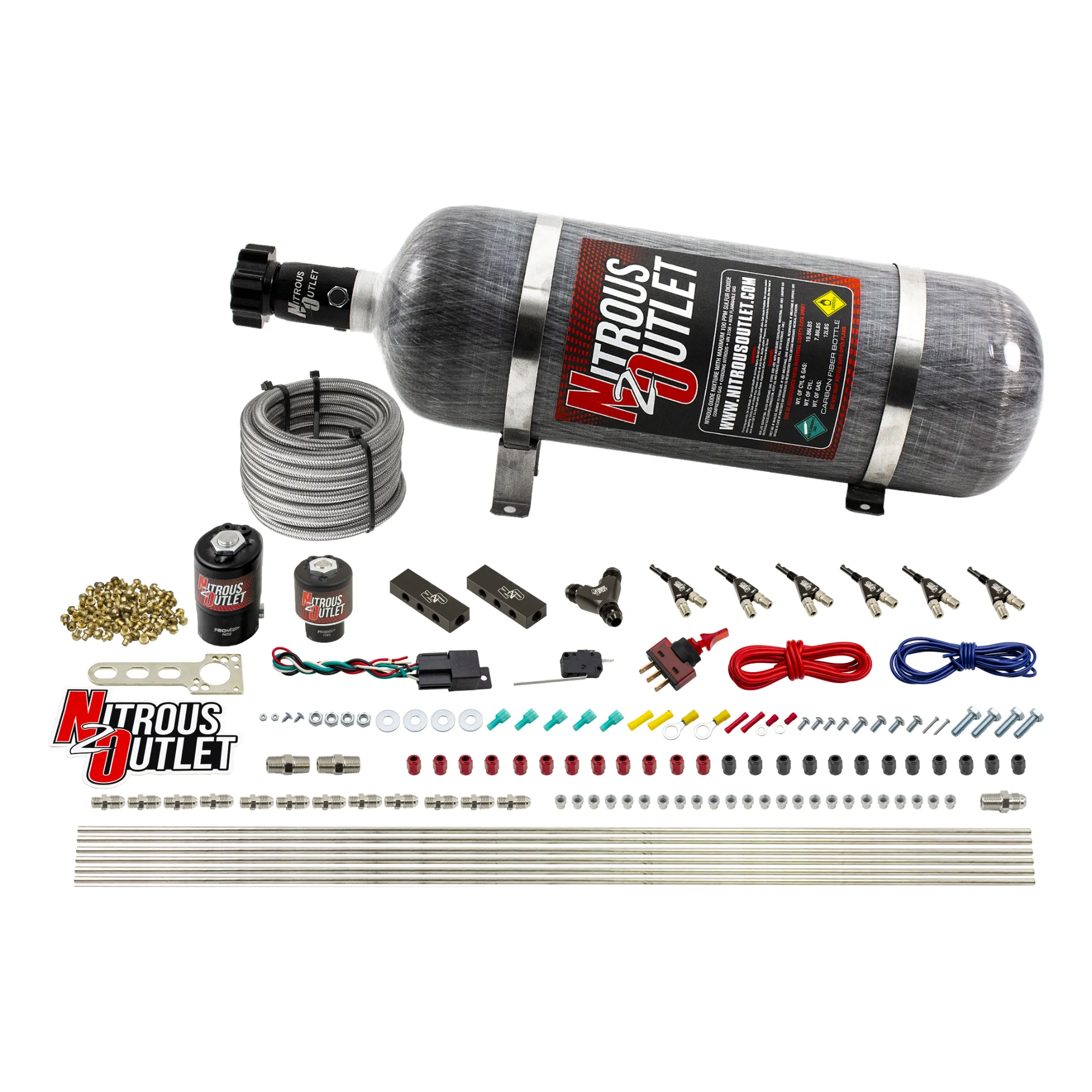 Nitrous Outlet 6 Cylinder Direct Port System - .122 Nitrous Solenoid/.177 Fuel Solenoid/Distribution Blocks/90 Degree Disc...