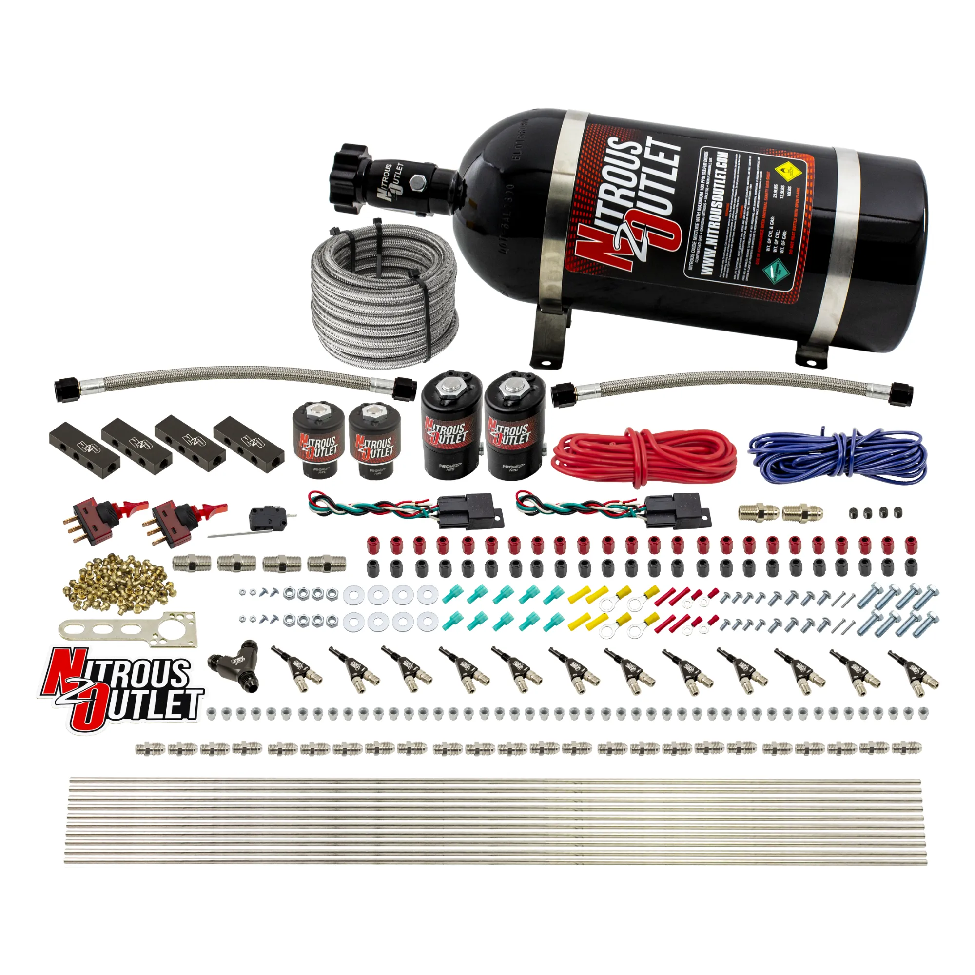 Nitrous Outlet 6 Cylinder Dual Stage Direct Port System - Two .122 Nitrous Solenoids/Two .177 Fuel Solenoids/Distribution ...