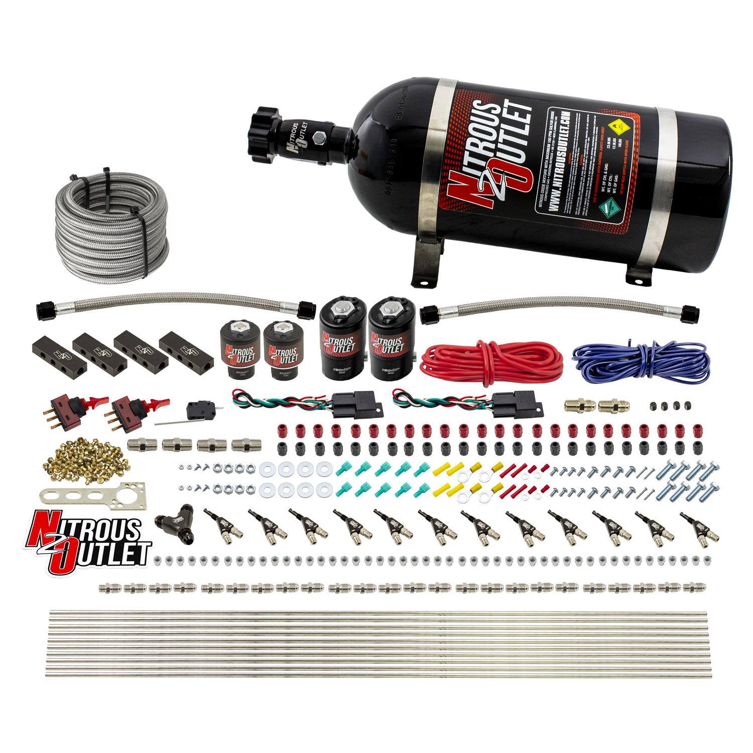 Nitrous Outlet 6 Cylinder Dual Stage Direct Port System - Two .122 Nitrous Solenoids/Two .177 Fuel Solenoids/Distribution ...