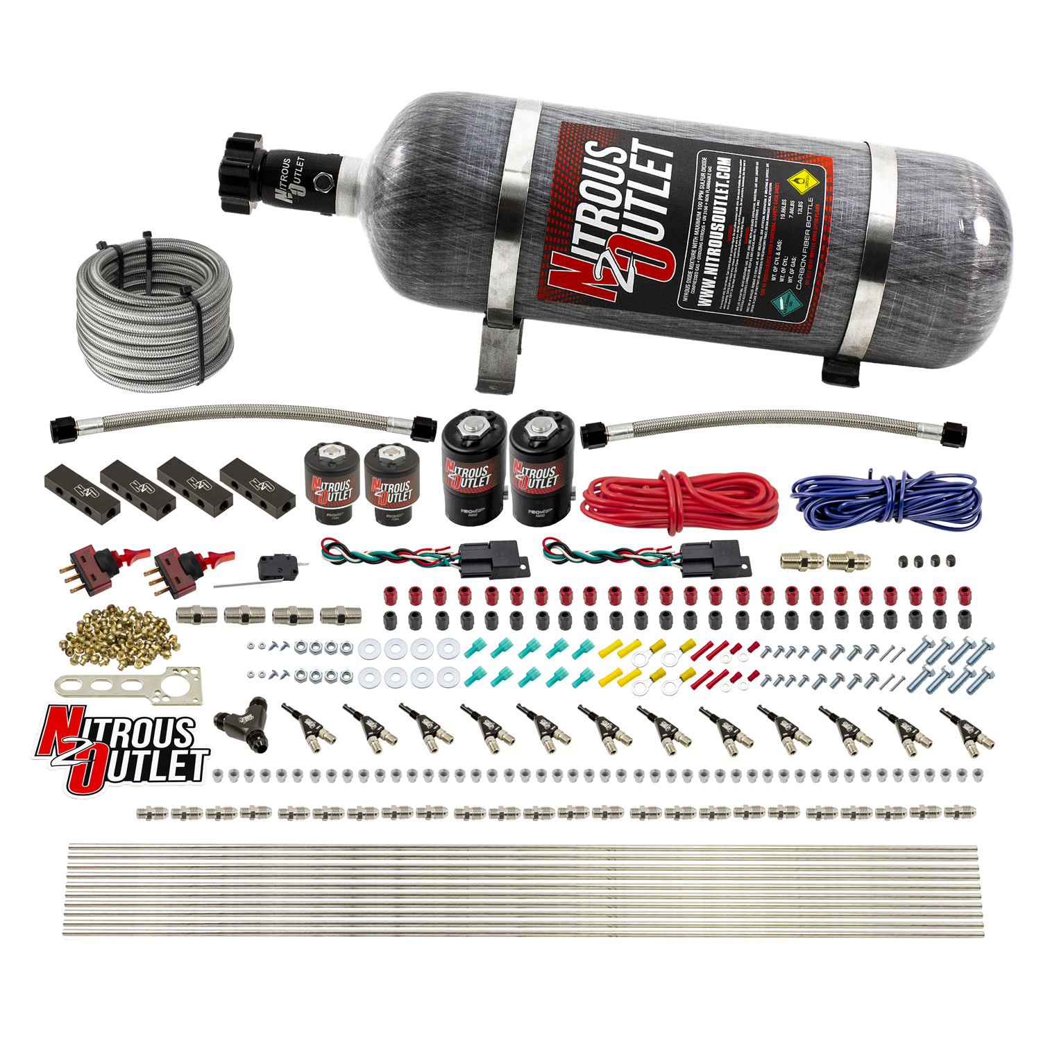 Nitrous Outlet 6 Cylinder Dual Stage Direct Port System - Two .122 Nitrous Solenoids/Two .177 Fuel Solenoids/Distribution ...
