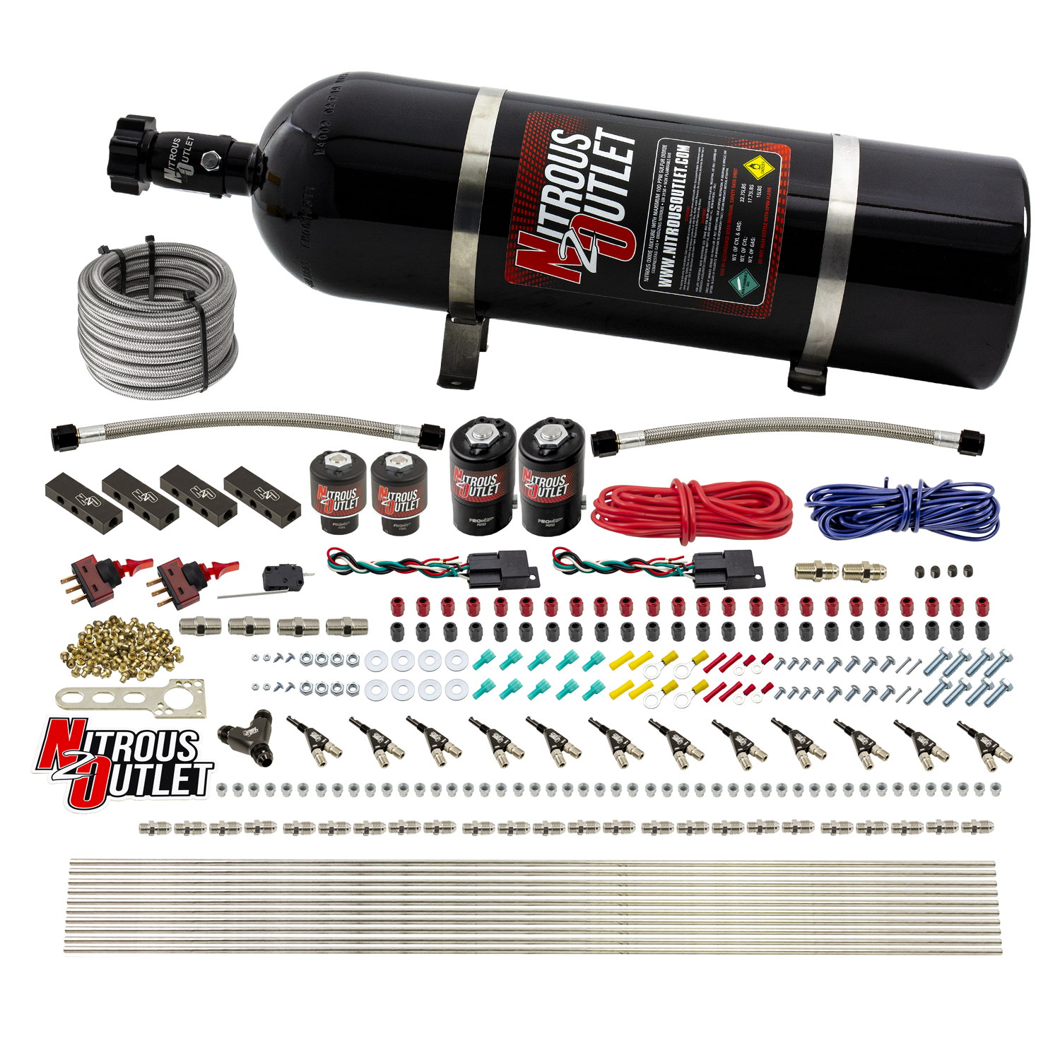 Nitrous Outlet 6 Cylinder Dual Stage Direct Port System - Two .122 Nitrous Solenoids/Two .177 Fuel Solenoids/Distribution ...