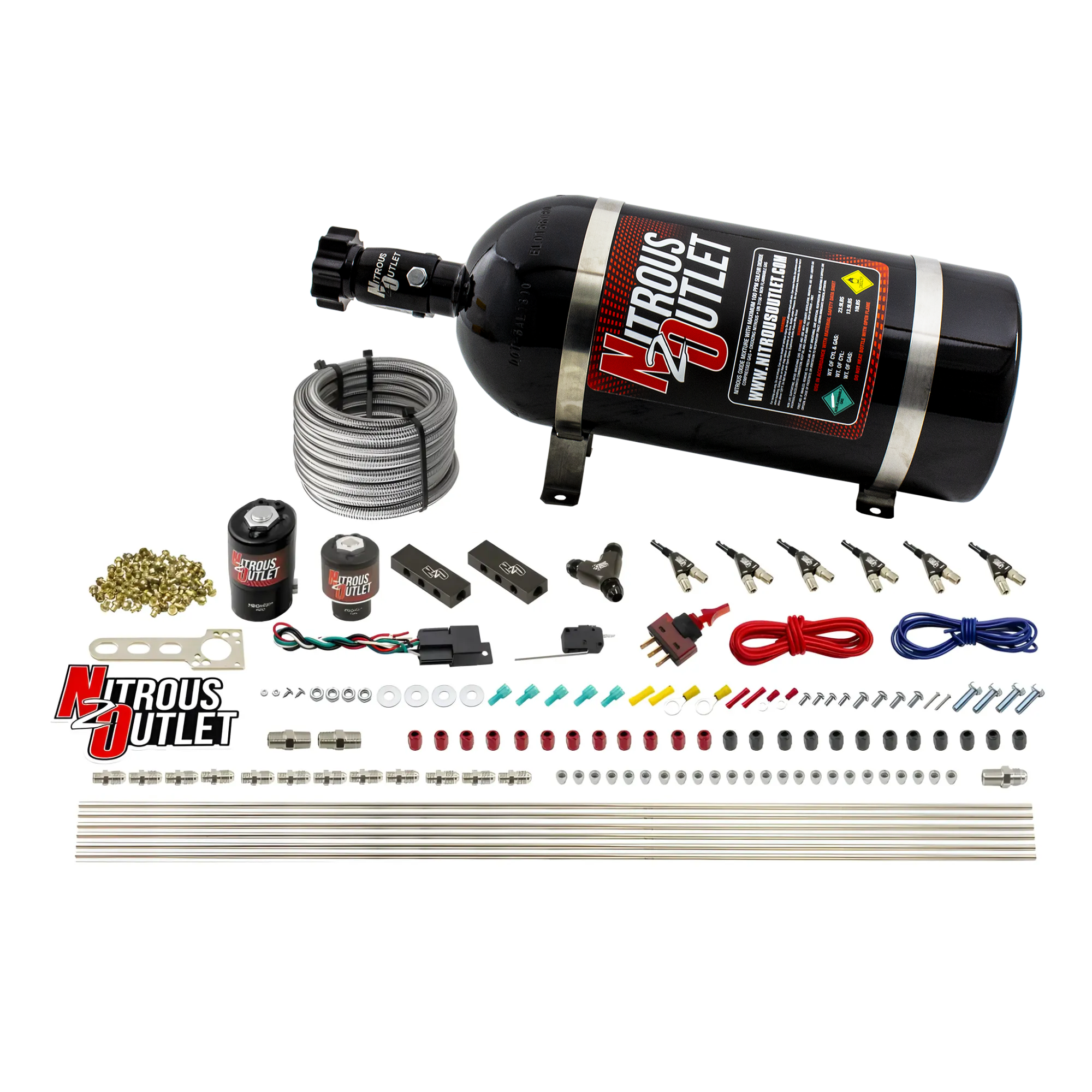 Nitrous Outlet 6 Cylinder Direct Port System - .122 Nitrous Solenoid/.177 Fuel Solenoid/Distribution Blocks/90 Degree Disc...