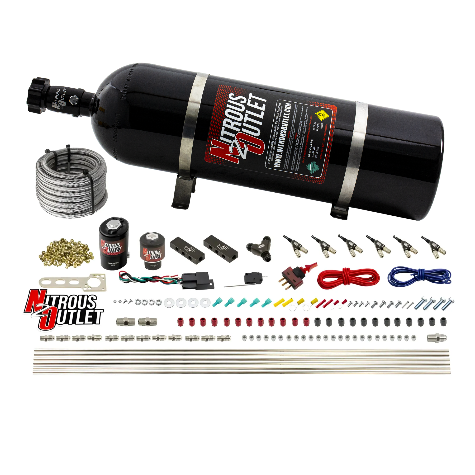 Nitrous Outlet 6 Cylinder Direct Port System - .122 Nitrous Solenoid/.177 Fuel Solenoid/Distribution Blocks/90 Degree Disc...