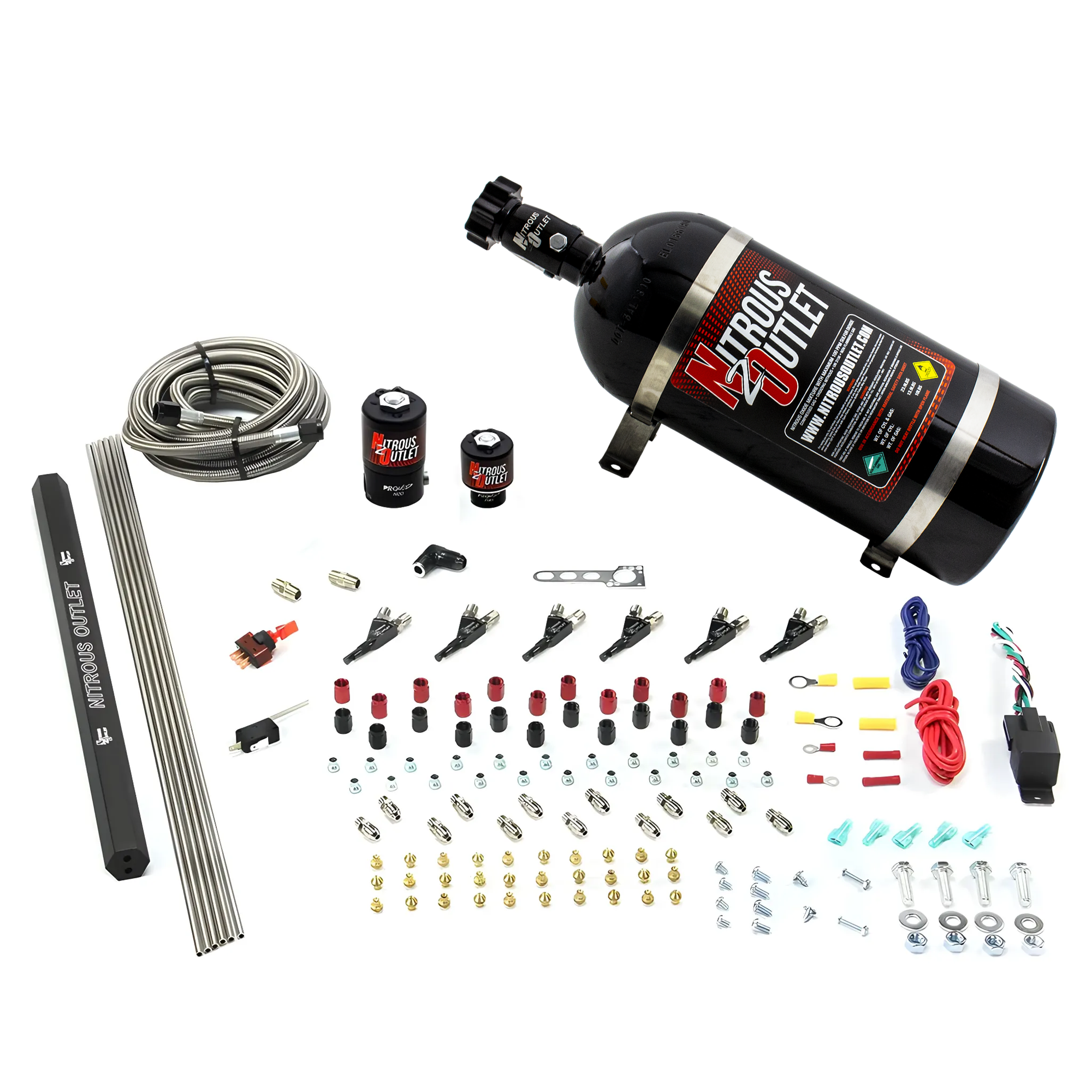 Nitrous Outlet 6 Cylinder Direct Port System - .122 Nitrous Solenoids/.177 Fuel Solenoids/Dual Passage Injection Rail/90 D...
