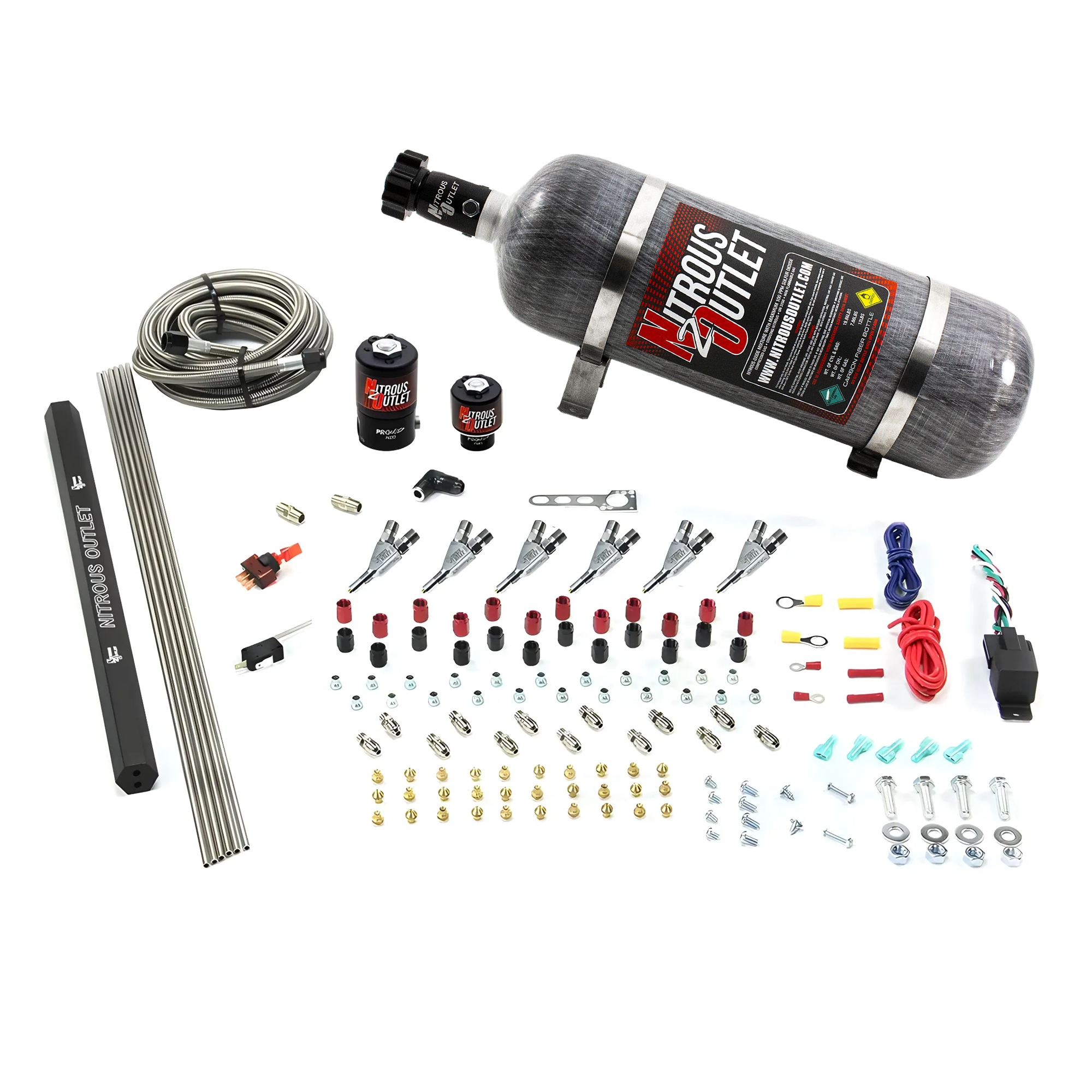 Nitrous Outlet 6 Cylinder Direct Port System - .122 Nitrous Solenoids/.177 Fuel Solenoids/Dual Passage Injection Rail/Annu...