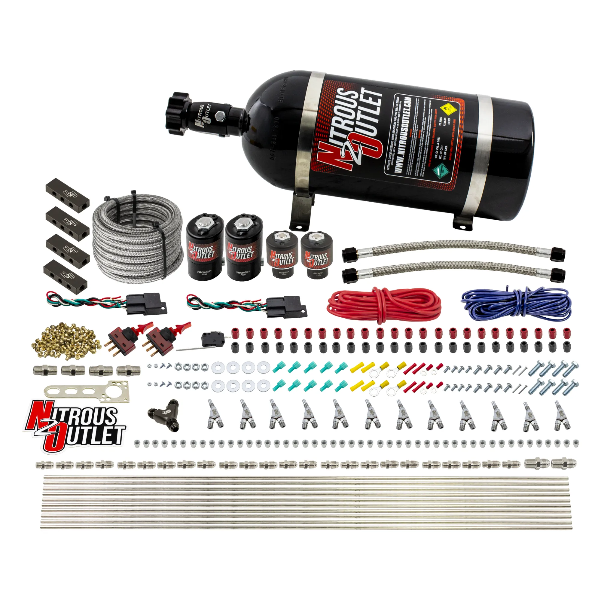 Nitrous Outlet 6 Cylinder Dual Stage Direct Port System - Two .122 Nitrous Solenoids/Two .177 Fuel Solenoids/Distribution ...